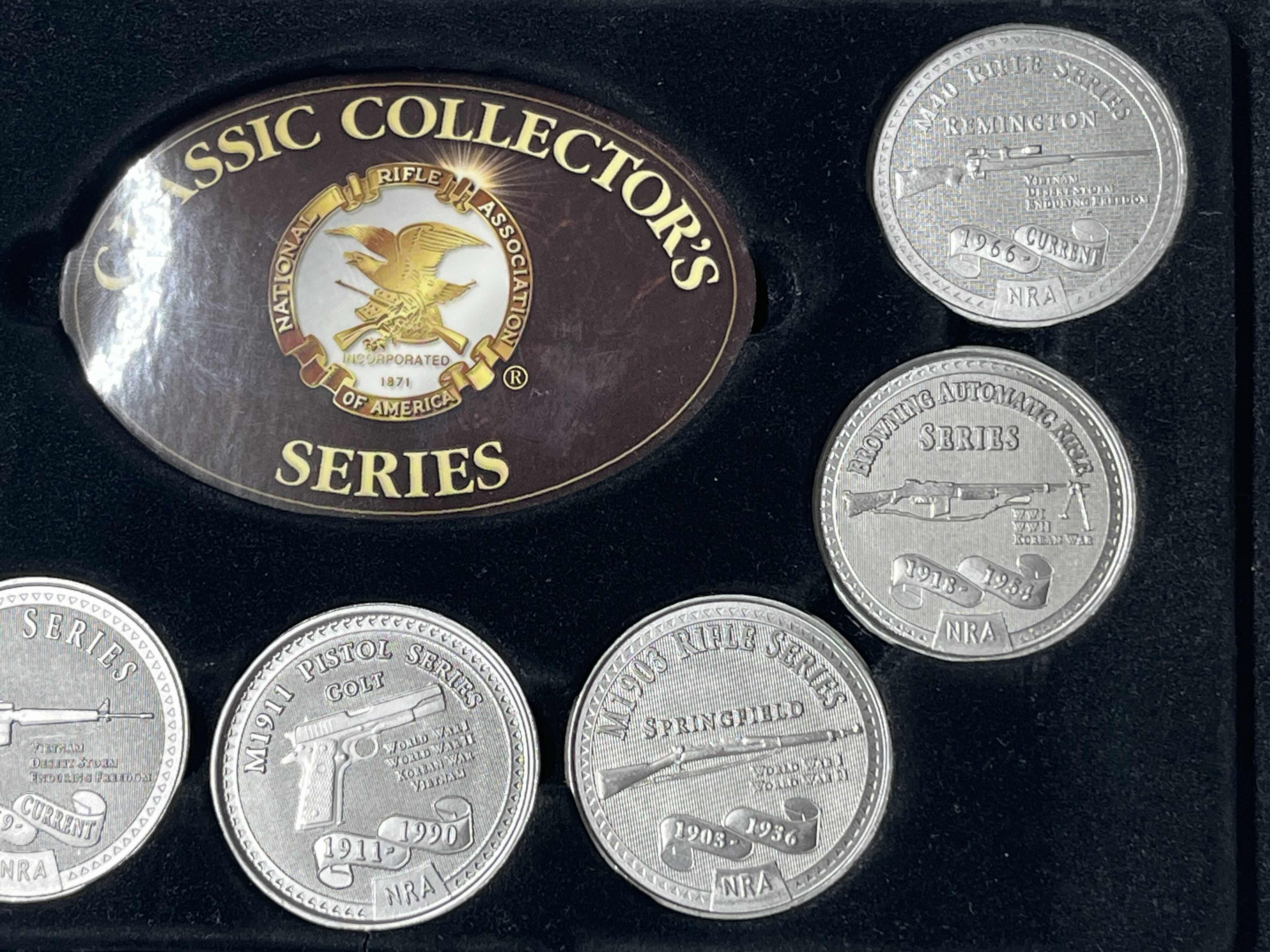 Photo 1 of NEW NRA CLASSIC COLLECTORS FIREARM SERIES COMMEMORATIVE 7 COIN SET