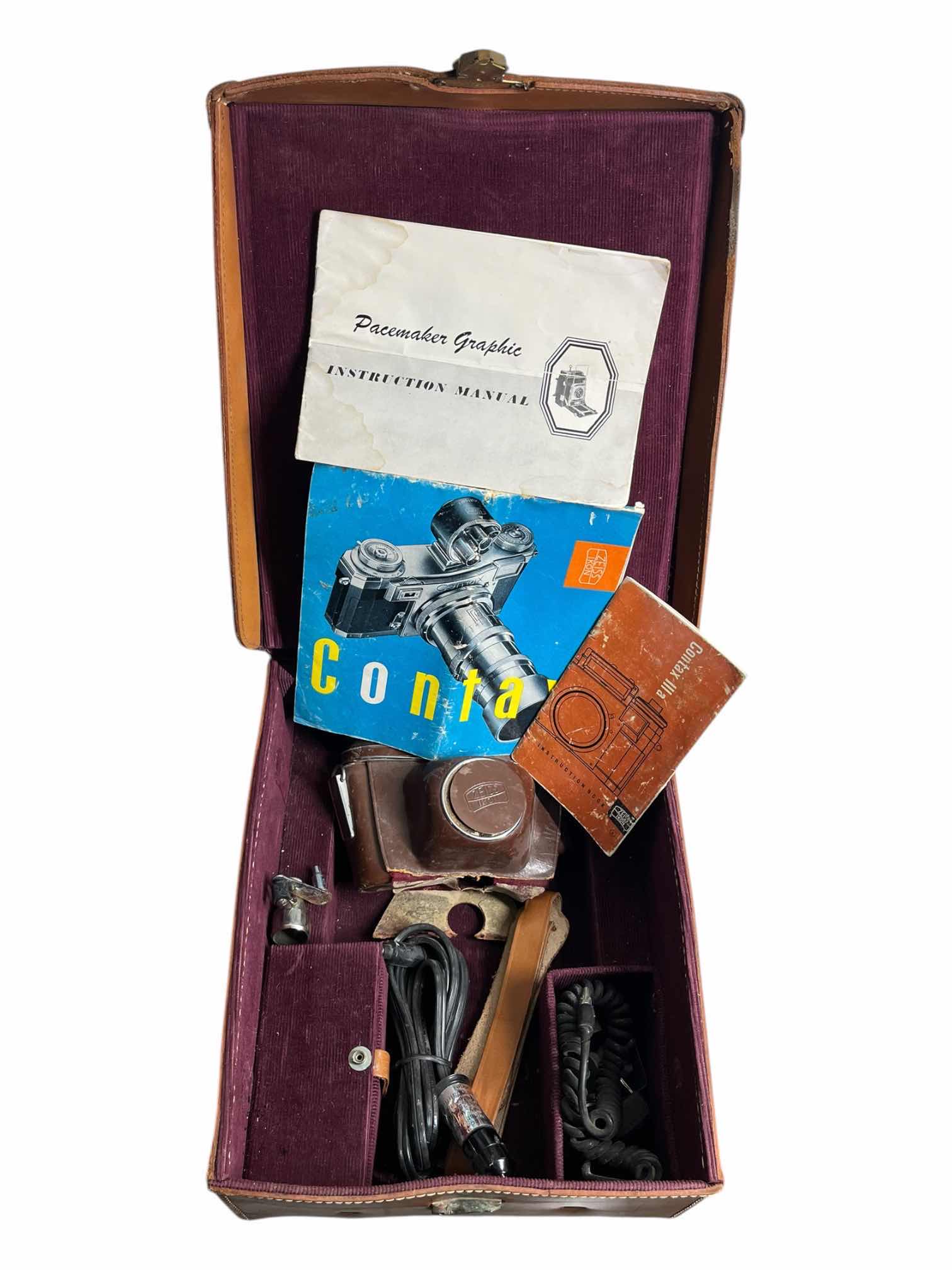 Photo 1 of RUKO BUILT RITE KASE LEATHER CASE W CAMERA CASE, VARIOUS MANUALS & ACCESSORIES