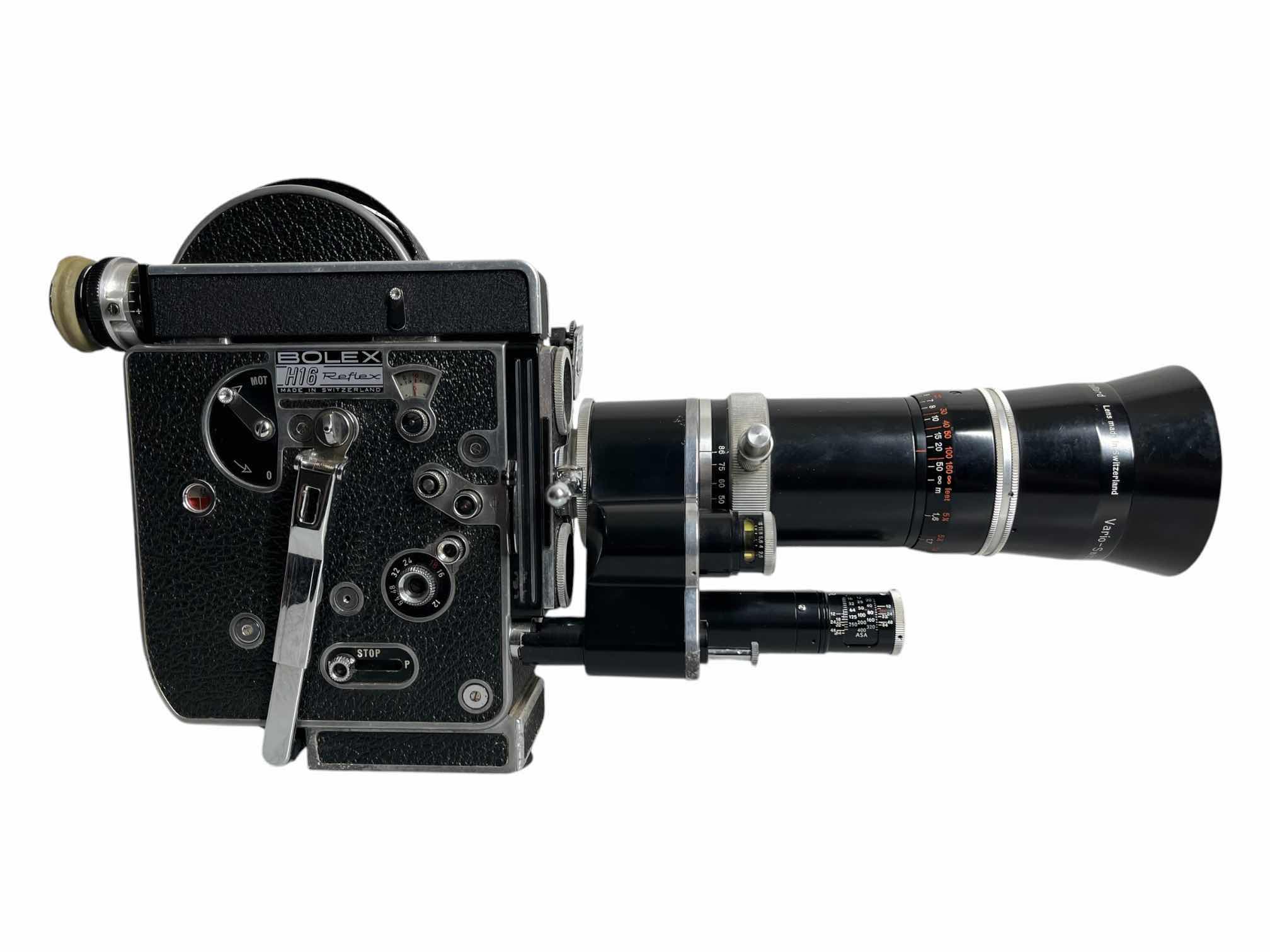 Photo 1 of PAILLARD BOLEX H16 REFLEX 16MM MOVIE CAMERA KERN PAILLARD VARIO SWITAR ZOOM LENS W PAN CINOR LENS, ACCESSORIES, MANUAL & ORIGINAL LEATHER CASE $5000