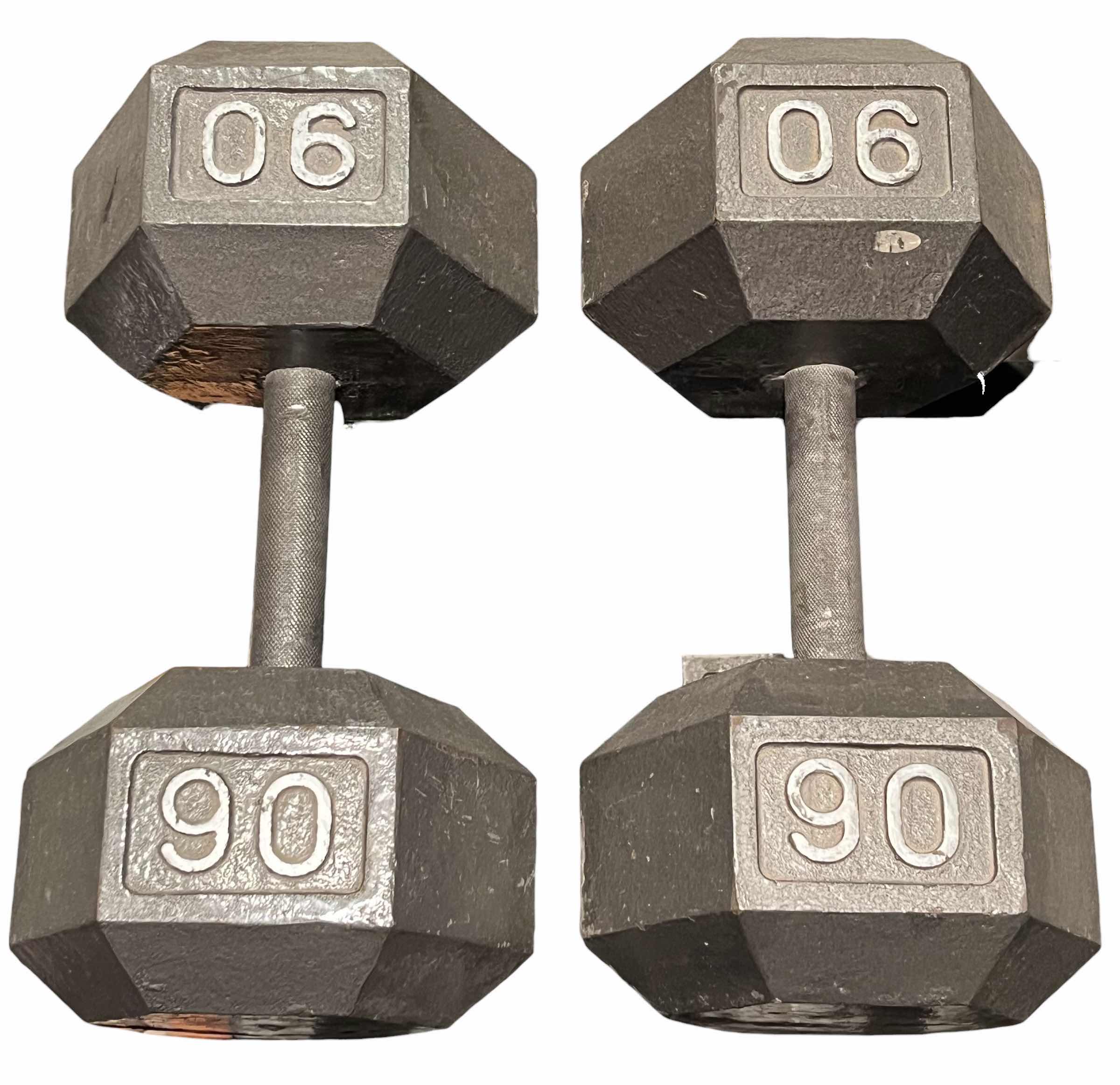 Photo 1 of 90LB SOLID IRON HEX DUMBBELL PAIR/SET (READ NOTES)