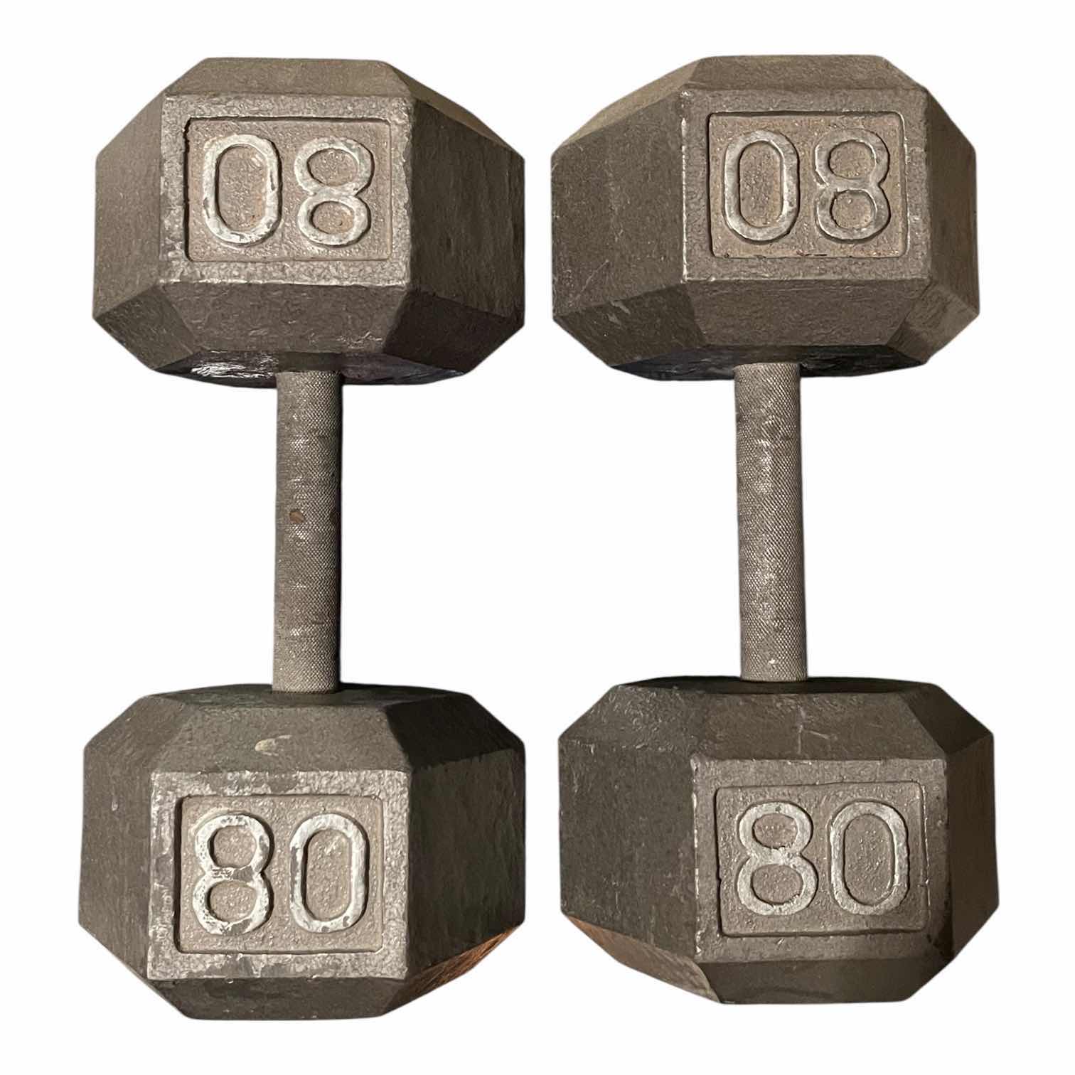 Photo 1 of 80LB SOLID IRON HEX DUMBBELL PAIR/SET (READ NOTES)