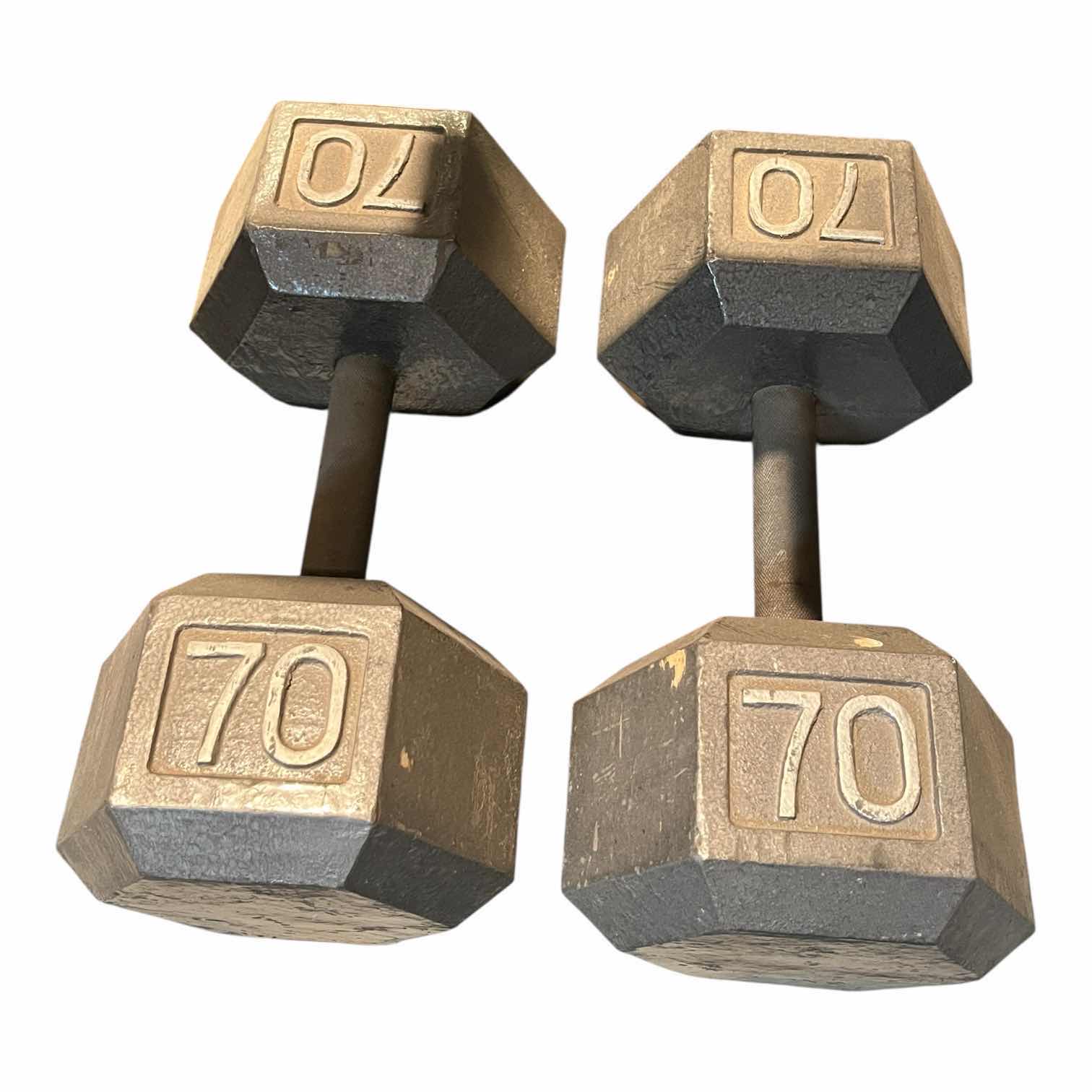 Photo 1 of 70LB SOLID IRON HEX DUMBBELL PAIR/SET (READ NOTES)
