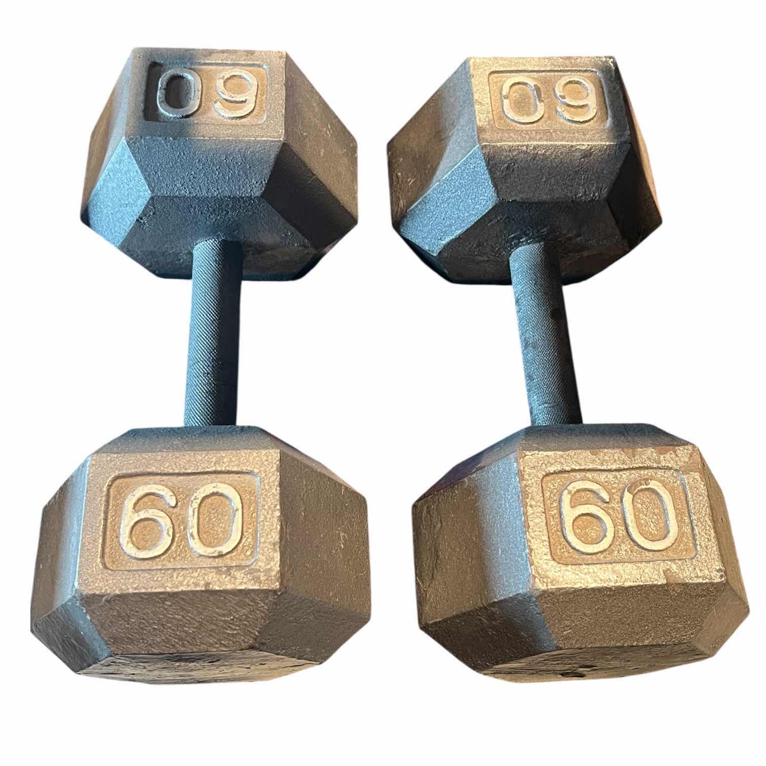 Photo 1 of 60LB SOLID IRON HEX DUMBBELL PAIR/SET (READ NOTES)