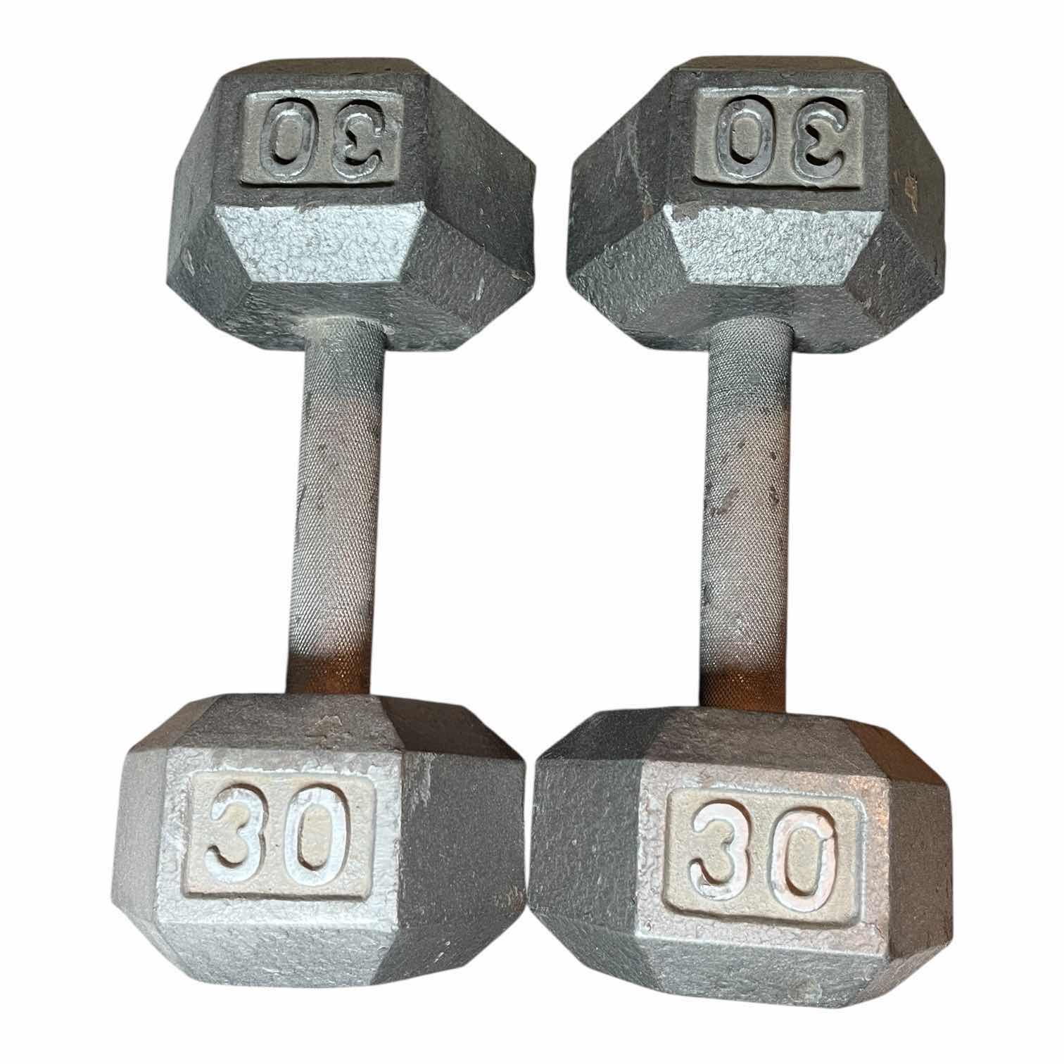 Photo 1 of 30LB SOLID IRON HEX DUMBBELL PAIR/SET (READ NOTES)