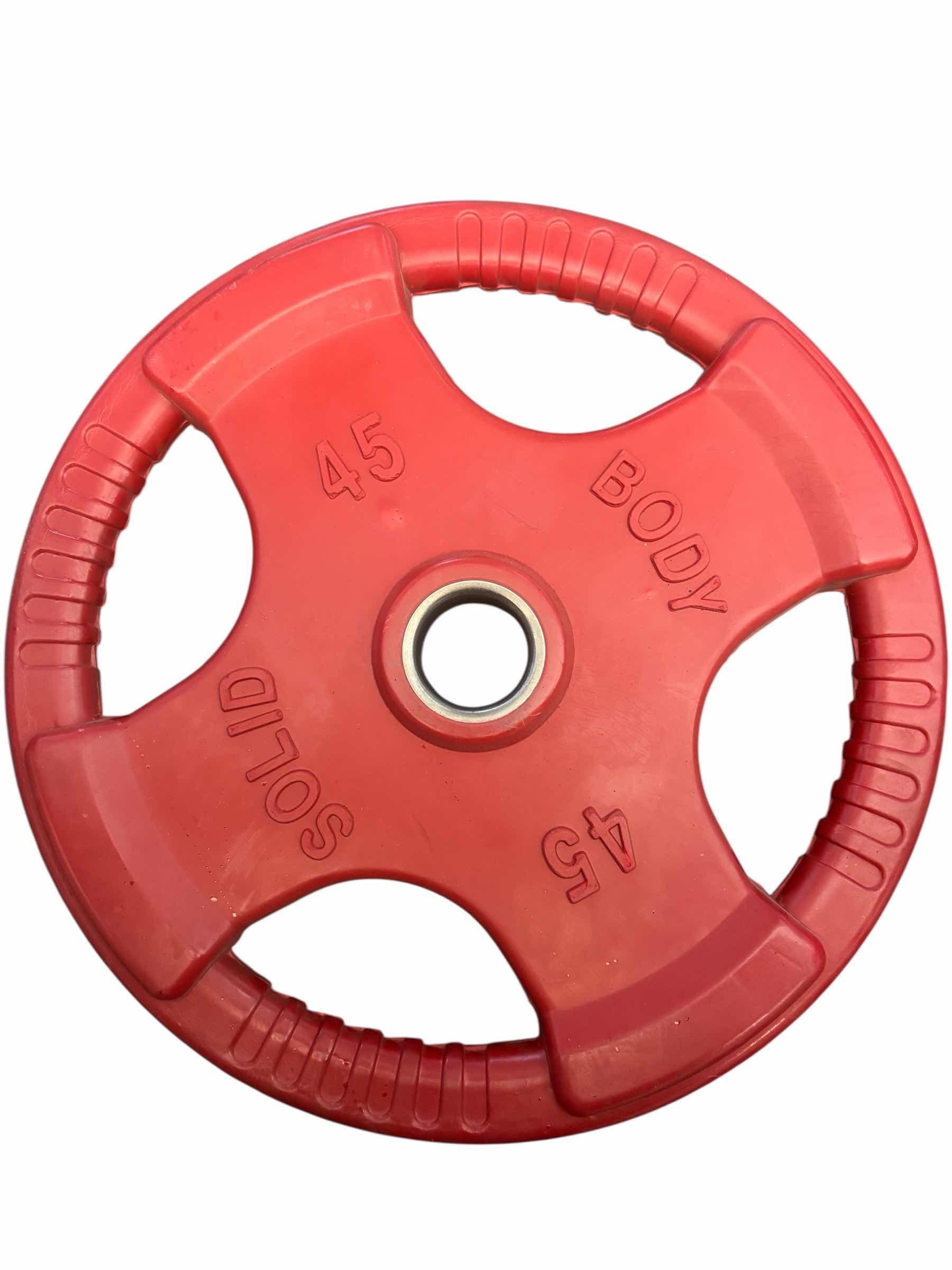 Photo 1 of BODY SOLID 45LB 4-GRIP RUBBER ENCASED OLYMPIC WEIGHT PLATE