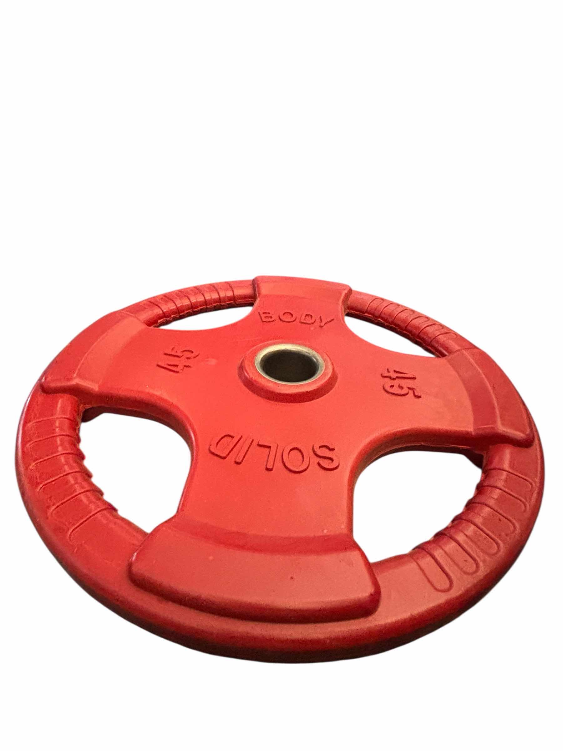 Photo 1 of BODY SOLID 45LB 4-GRIP RUBBER ENCASED OLYMPIC WEIGHT PLATE