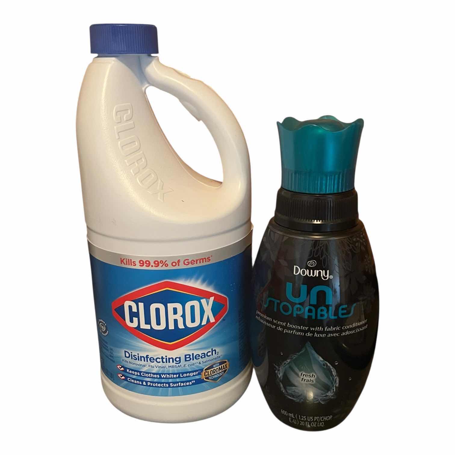 Photo 1 of CLOROX DISINFECTING BLEACH 64FLOZ & DOWNEY UNSTOPPABLE FRESH FRAIS FABRIC CONDITIONER 20 FLOZ