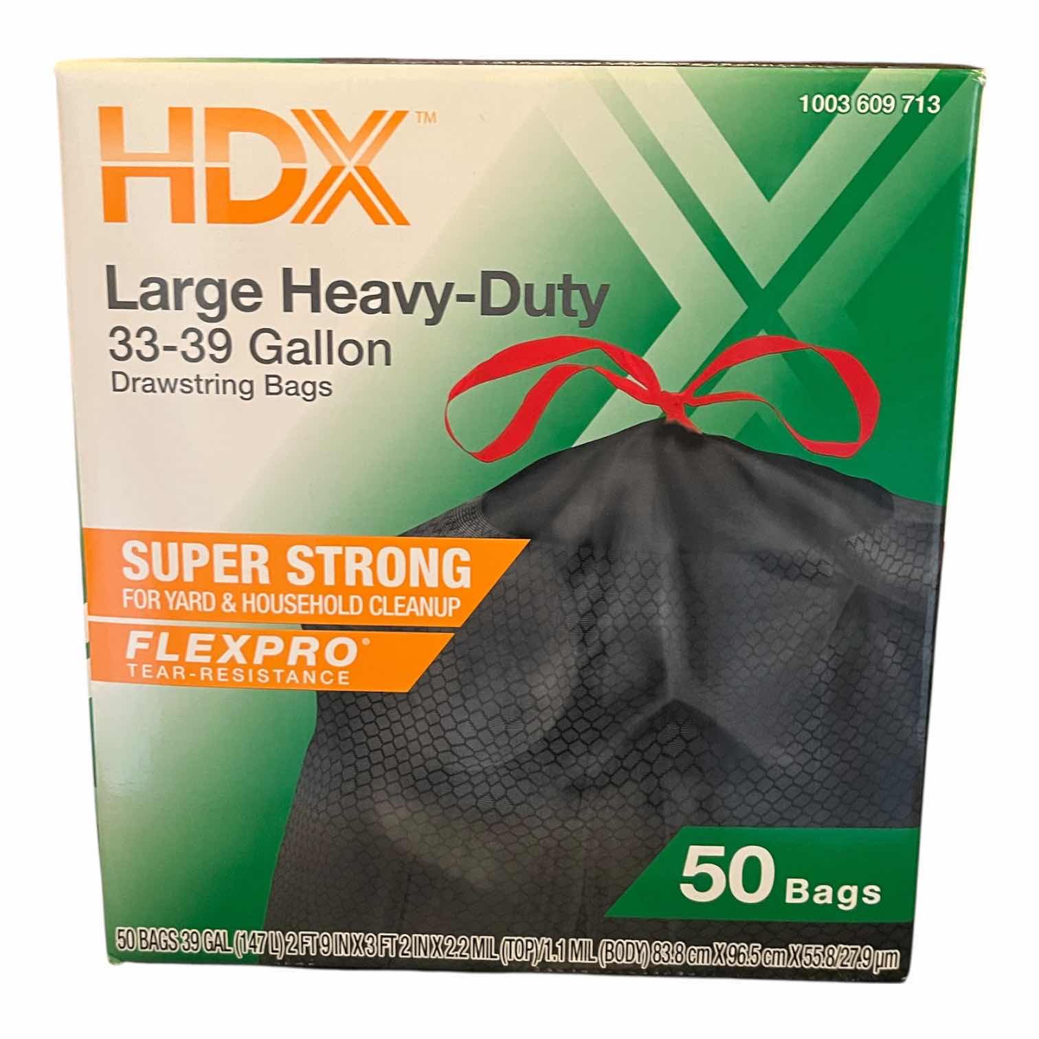 Photo 1 of HDX LARGE HEAVY-DUTY DRAWSTRING TRASH BAGS 33–39GAL 50 BAGS