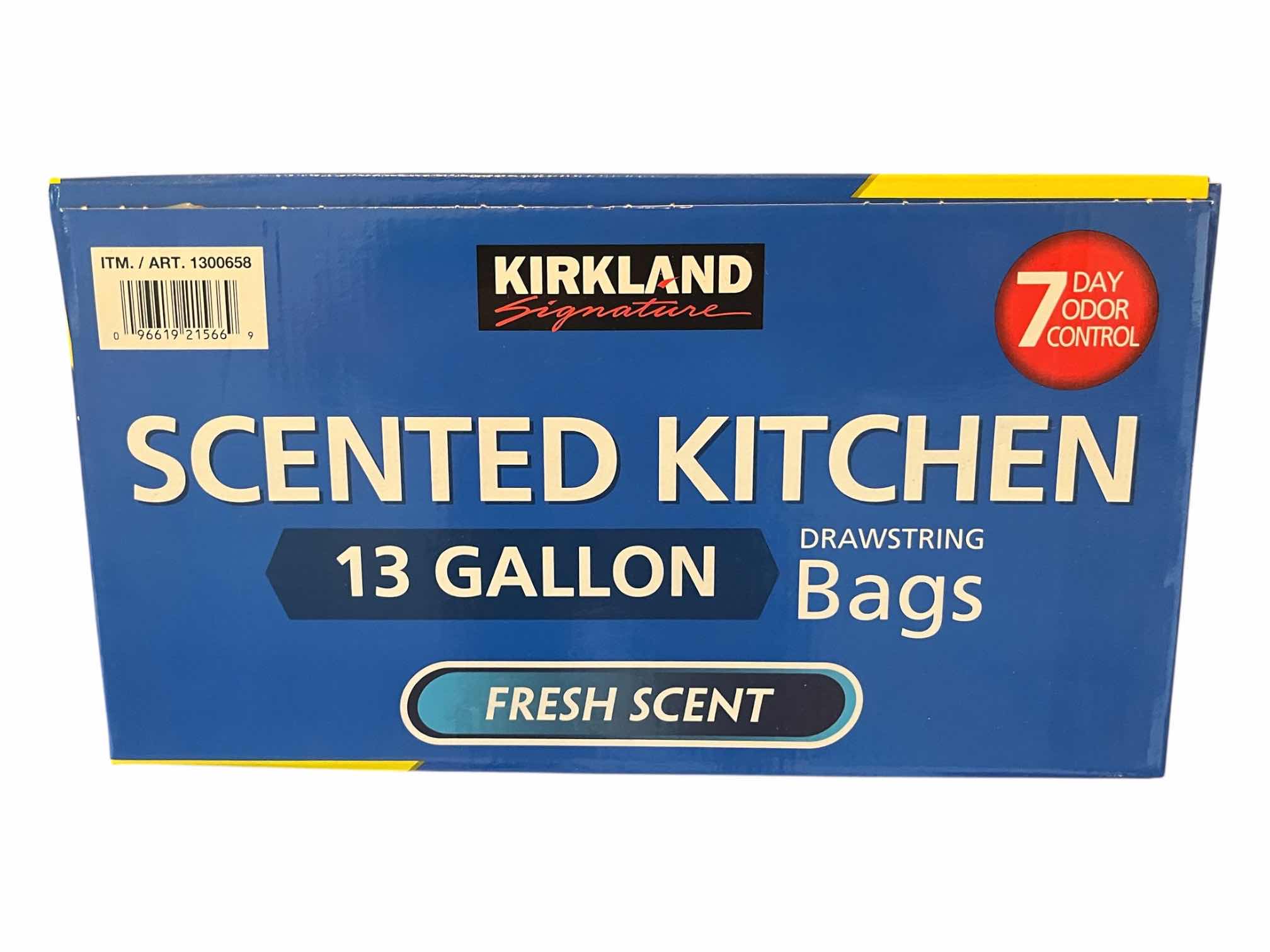 Photo 1 of KIRKLAND FLEX-TECH FRESH SCENT KITCHEN DRAWSTRING TRASH BAGS 13GAL 200 BAGS