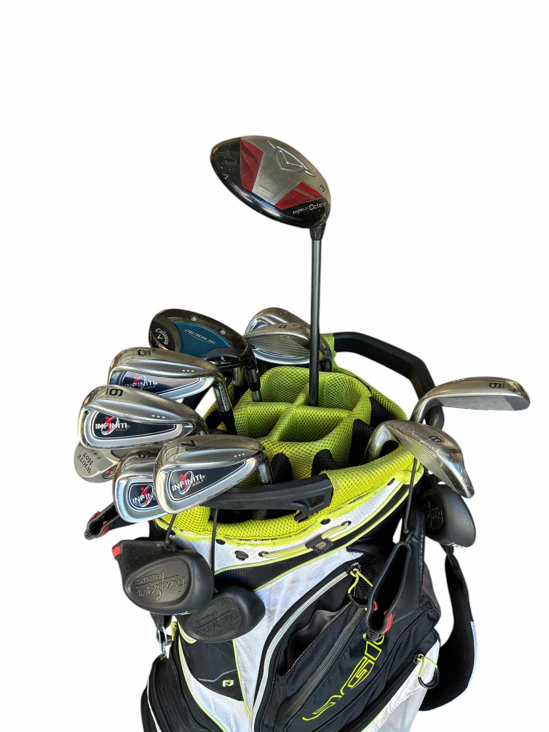 Photo 1 of CALLAWAY DRIVERS, INFINITY GOLF CLUBS & ODYSSEY WHITE HOT PUTTER W OGIO GOLF BAG