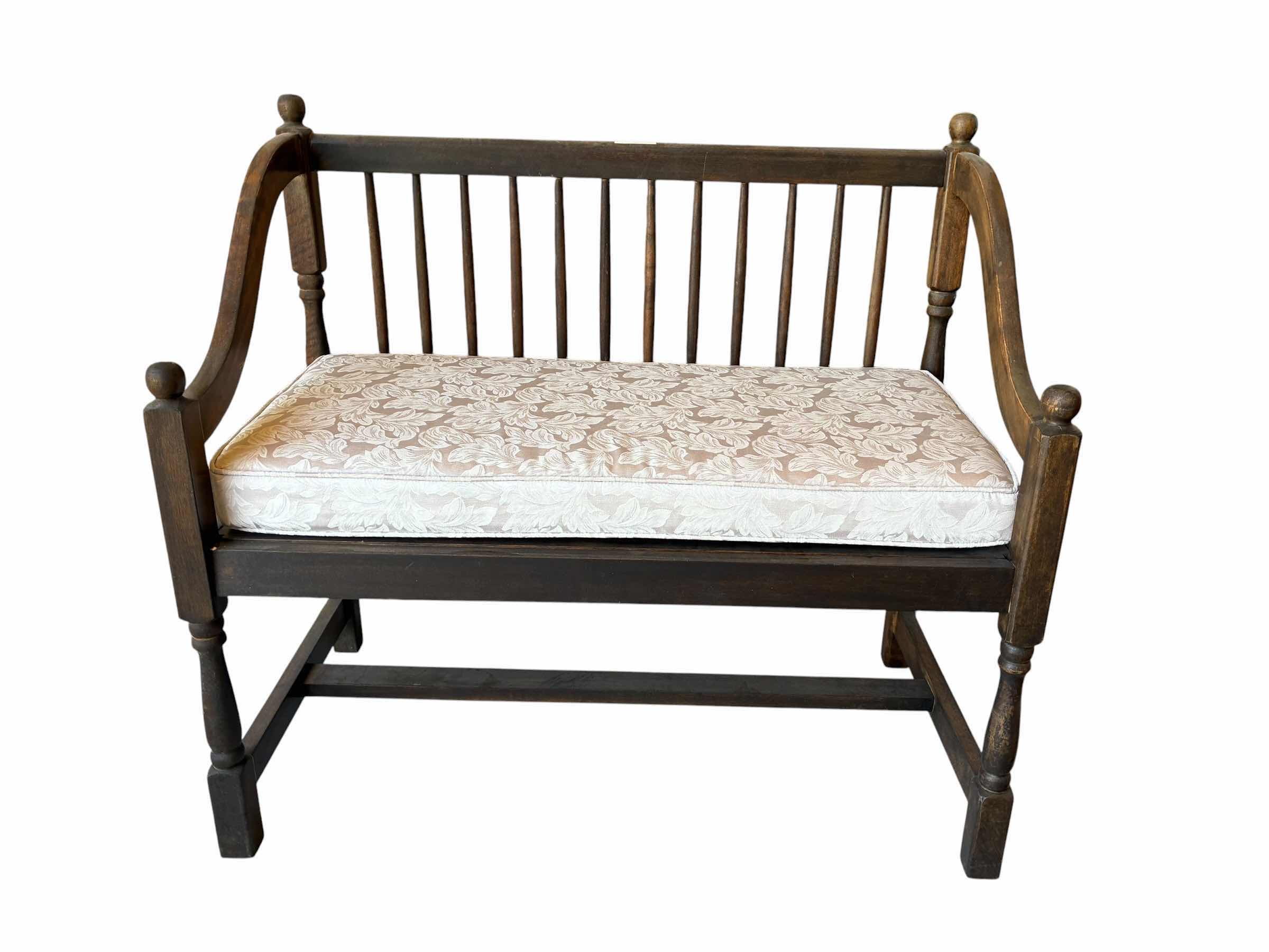 Photo 1 of VINTAGE WOOD BENCH W FLORAL CUSHION 37“ X 20“ H34“