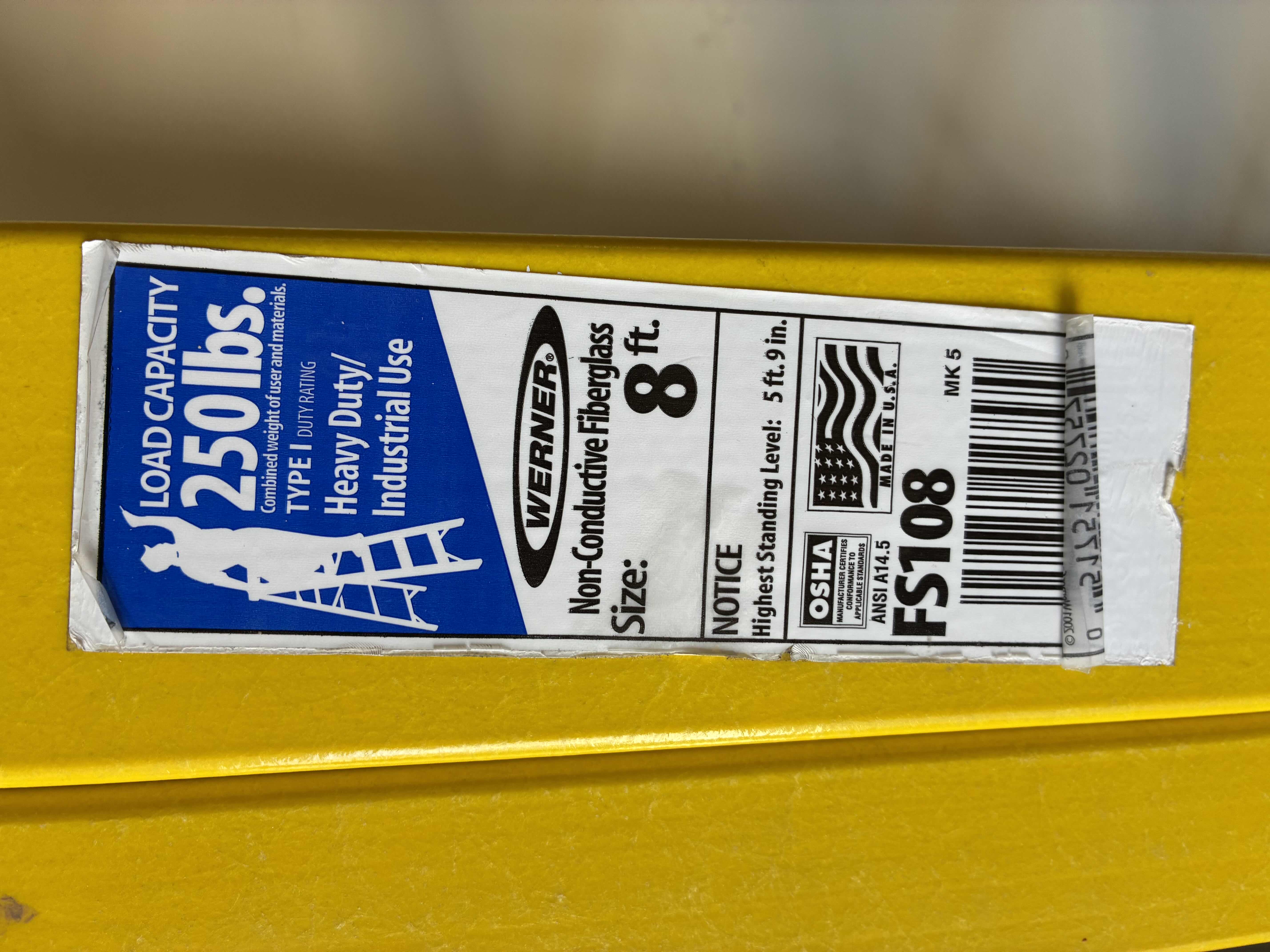 Photo 1 of WERNER 8’ YELLOW FIBERGLASS STANDING LADDER