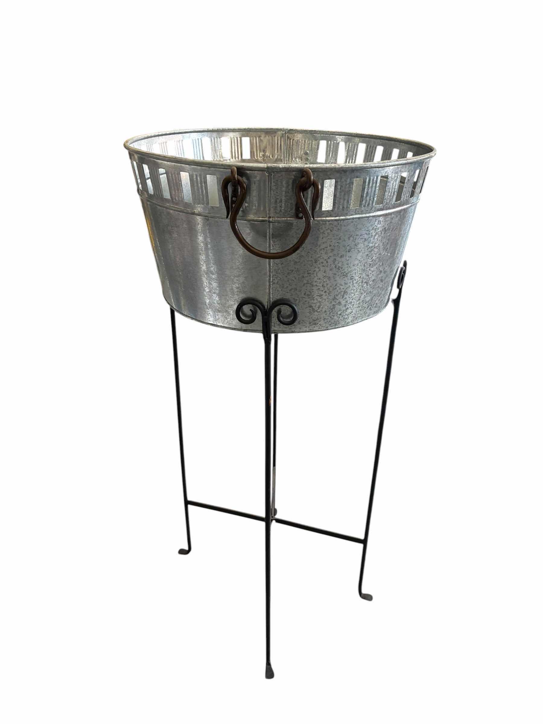 Photo 1 of GALVANIZED STEEL PLANTER W PEDESTAL 18” X 38”
