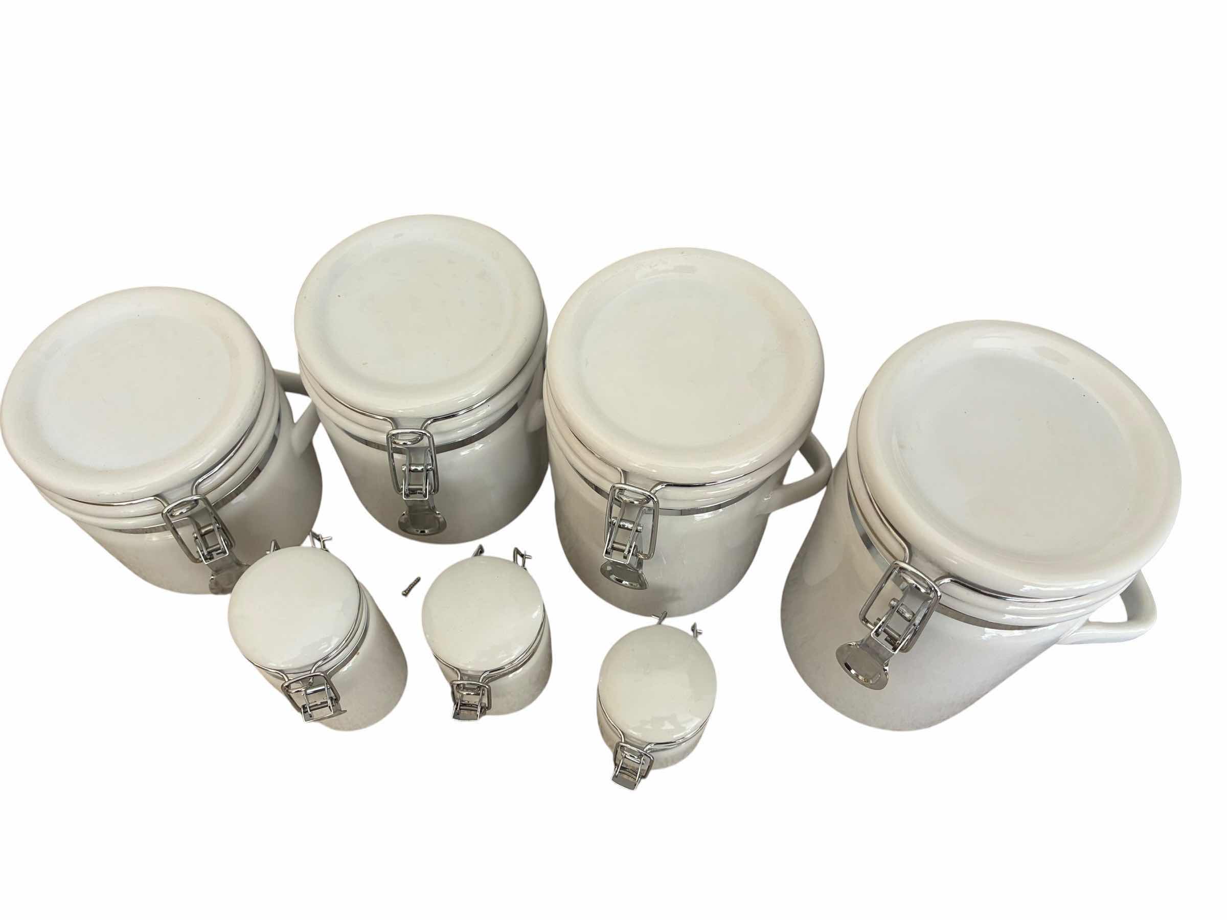 Photo 1 of OGGI 7PC WHITE CERAMIC COUNTERTOP JAR SET