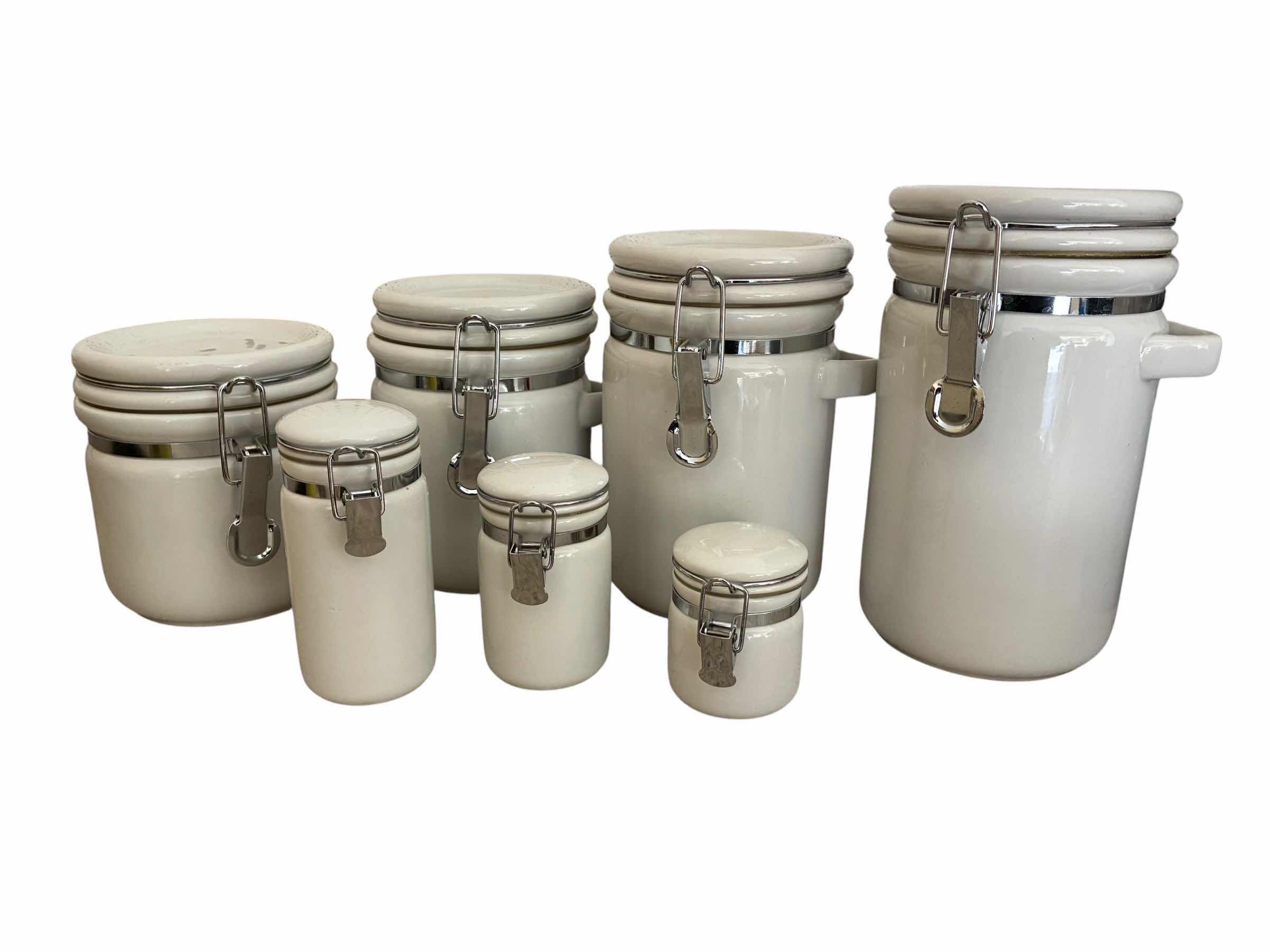 Photo 1 of OGGI 7PC WHITE CERAMIC COUNTERTOP JAR SET