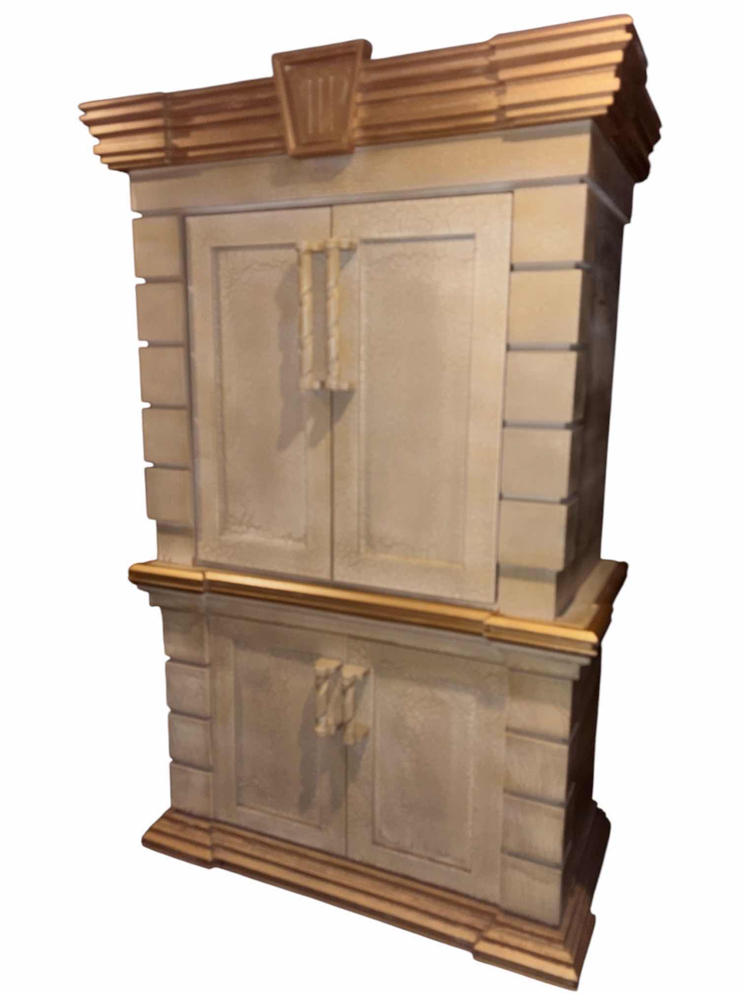 Photo 1 of MID CENTURY MODERN CUSTOM CASTLE STYLE 2 PC ARMOIRE/TV CABINET W 3 DRAWERS 27.5” X 52.75” H86.5” *SEE NOTES