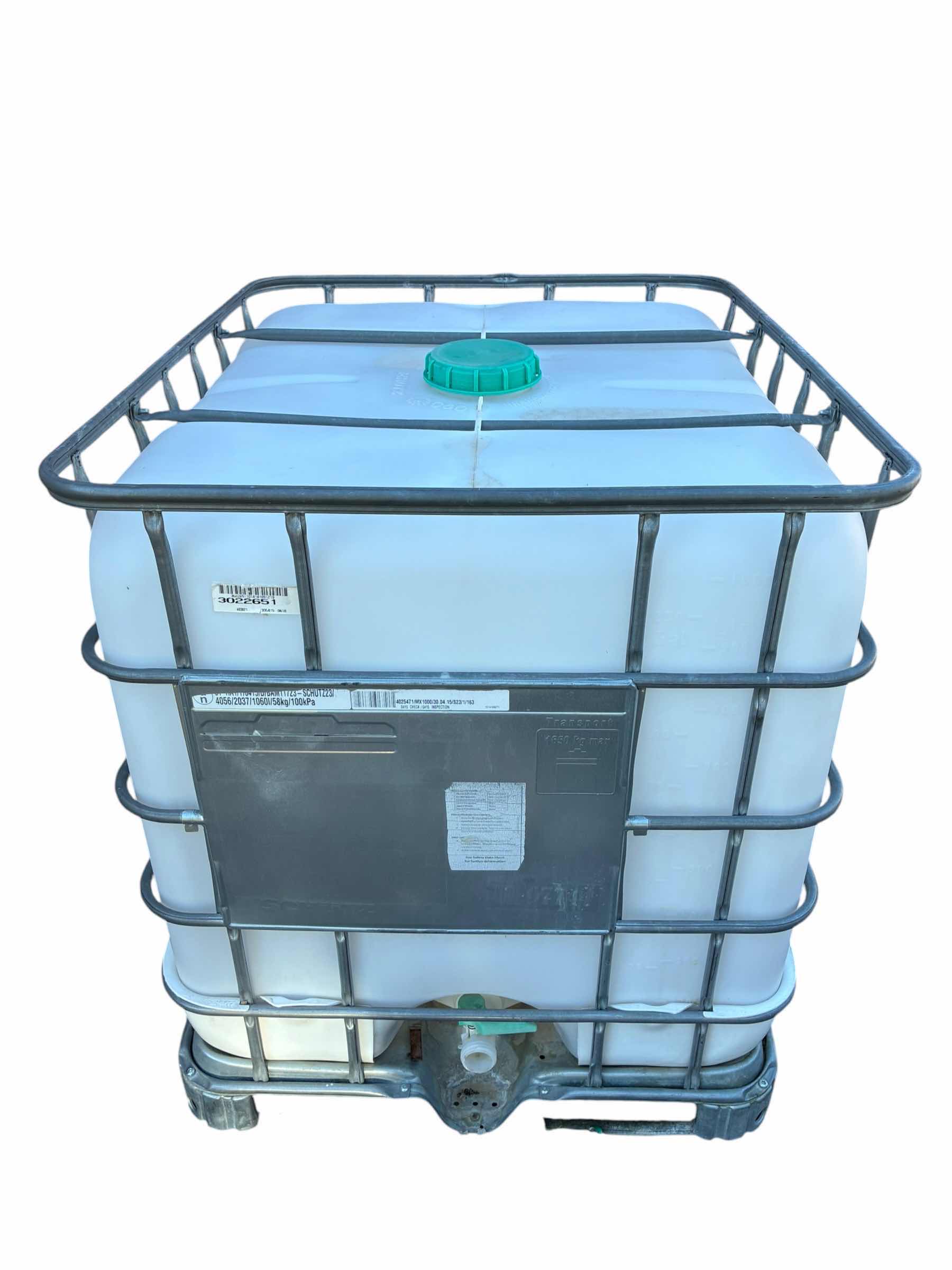 Photo 1 of SCHUTZ 1000L ECOBULK IBC VALVE FRAME PALLET STORAGE TANK 39.5” X 47.75“ H46“