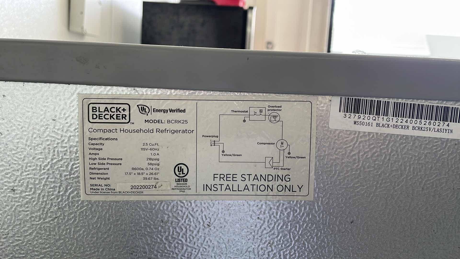 Photo 1 of BLACK AND DECKER MINI FRIDGE 18”x 18” x H26”