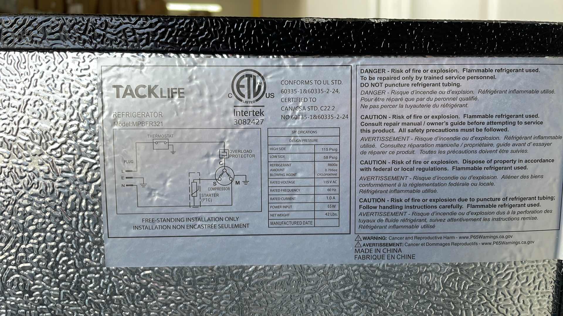 Photo 1 of TACKLIFE MINI FRIDGE 18”x 18” x H32”