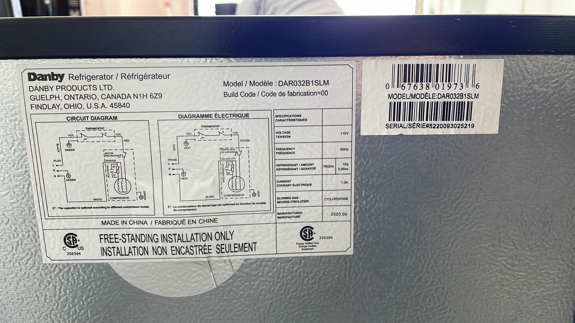 Photo 1 of DANBY MINI FRIDGE 18”x 18” x H33”