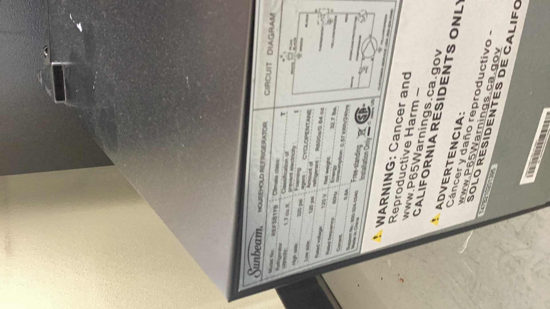 Photo 1 of SUNBEAM MINI REFRIGERATOR 17” H 19”