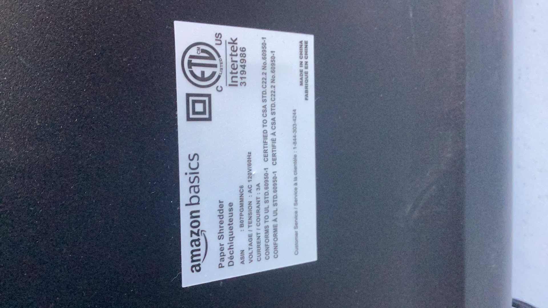 Photo 1 of AMAZON BASICS PAPER SHREDDER