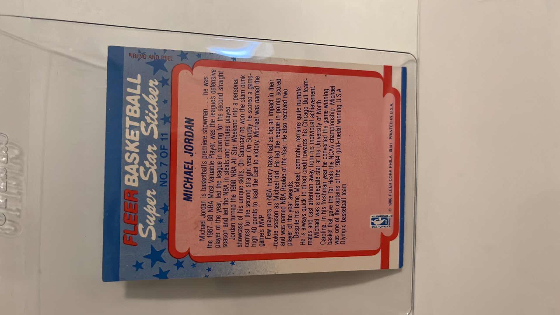 Photo 1 of 1988 MICHAEL JORDAN FLEER CARD 7