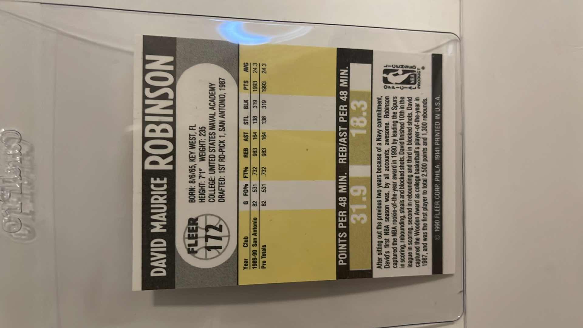 Photo 1 of 1990 DAVID ROBINSON FLEER ROOKIE CARD 172