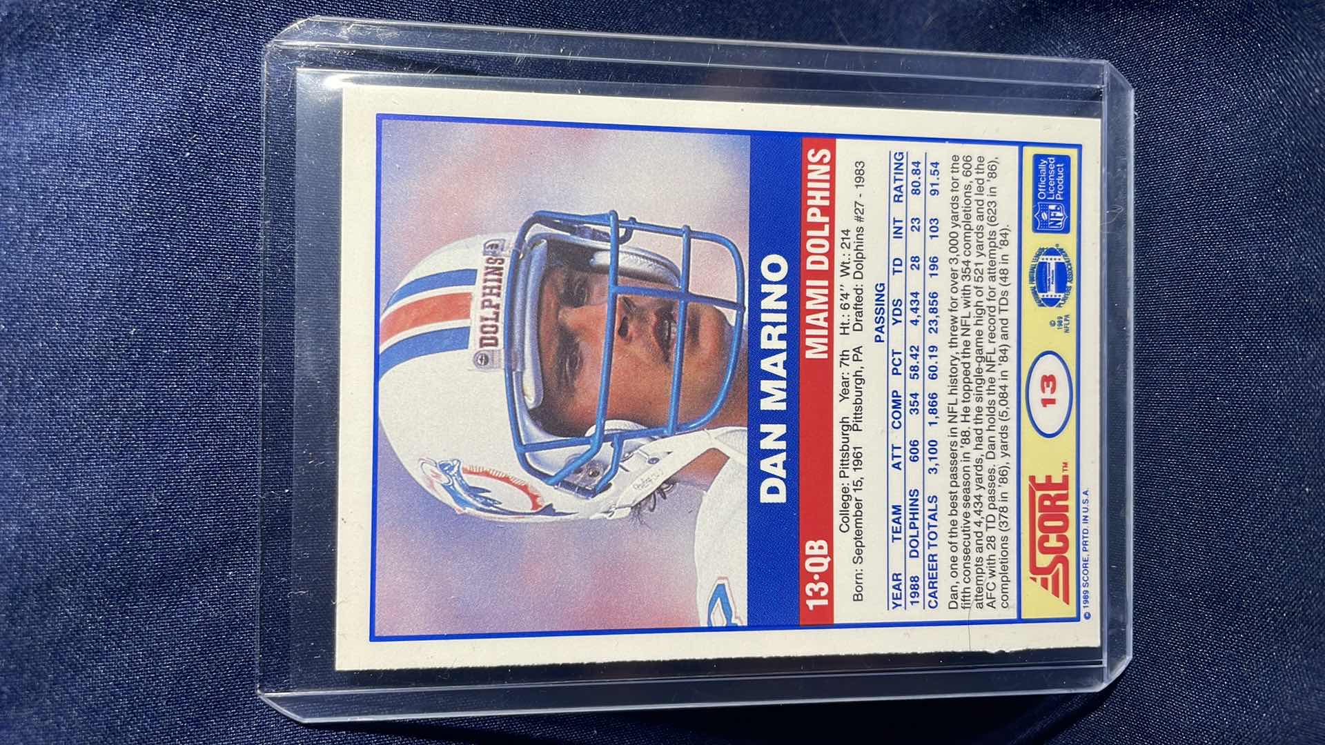 Photo 1 of 1989 SCORE DAN MARINO CARD #13