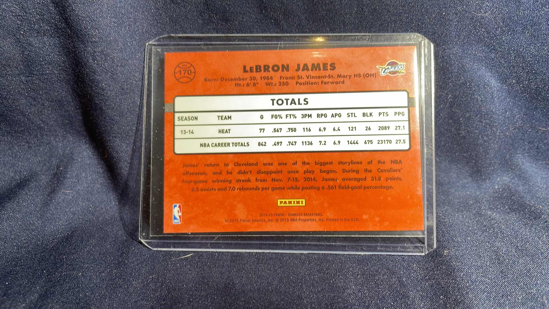 Photo 1 of 2014 PANINI LEBRON JAMES CARD #170