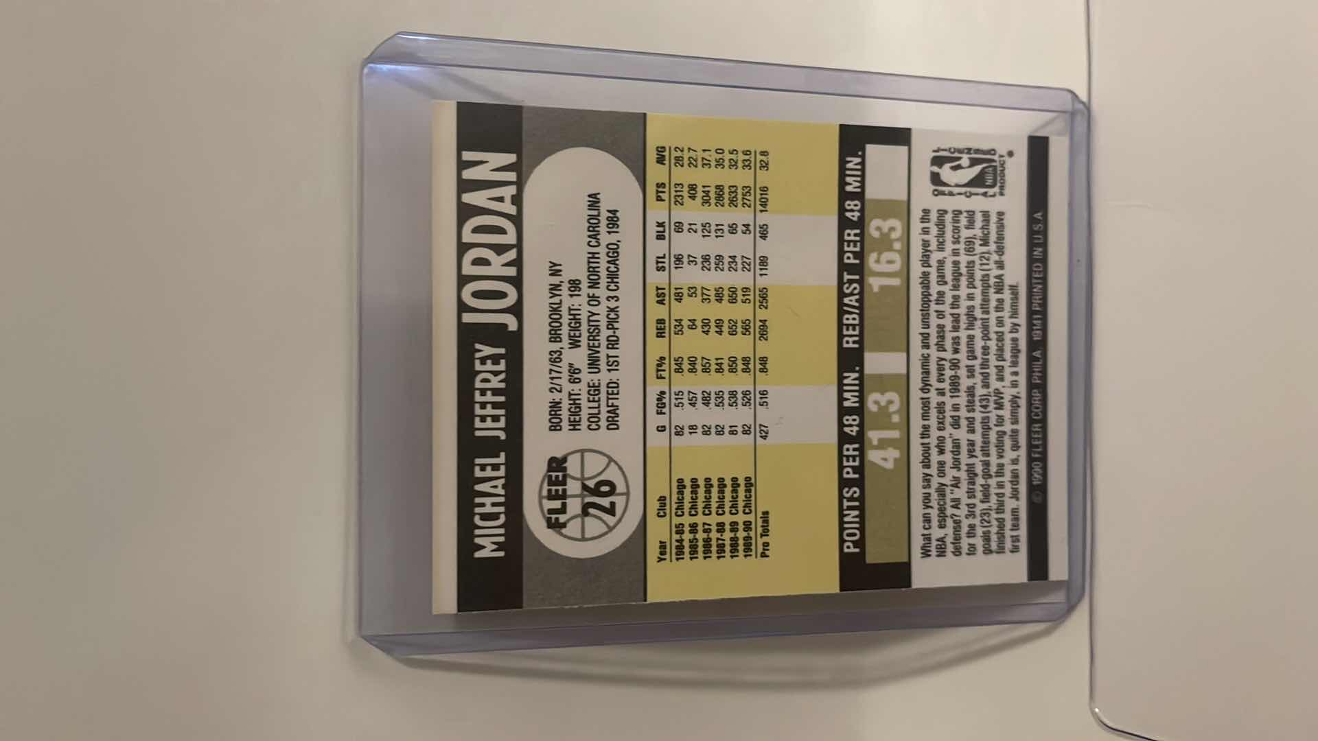 Photo 1 of 1990 MICHAEL JORDAN FLEER CARD 26