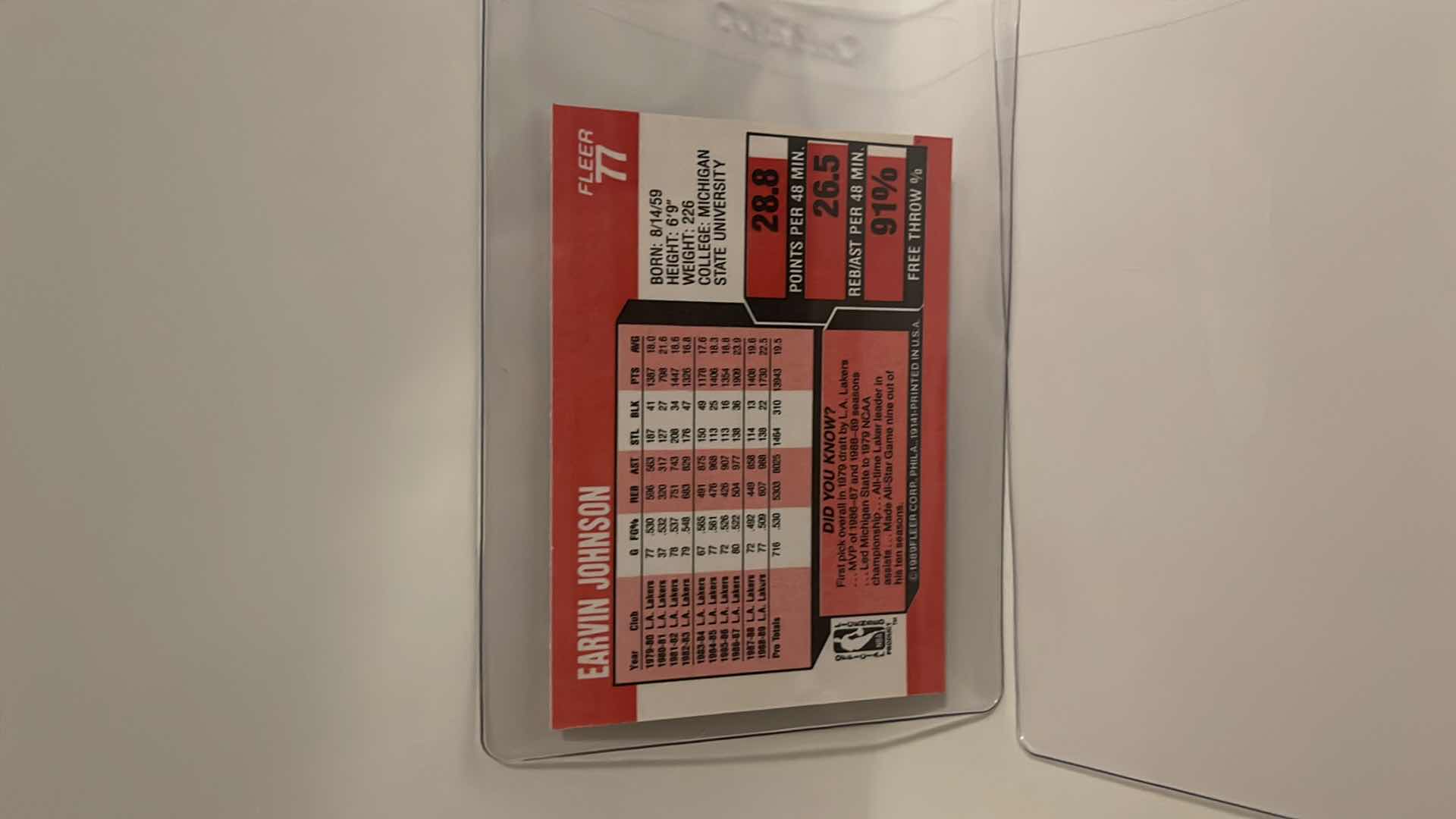 Photo 1 of 1989 MAGIC JOHNSON FLEER CARD 77