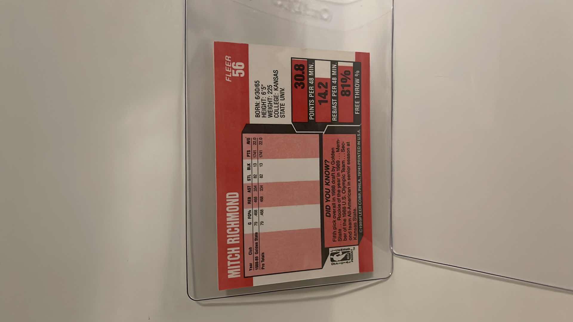 Photo 1 of 1989 MITCH RICHMOND FLEER ROOKIE CARD 56