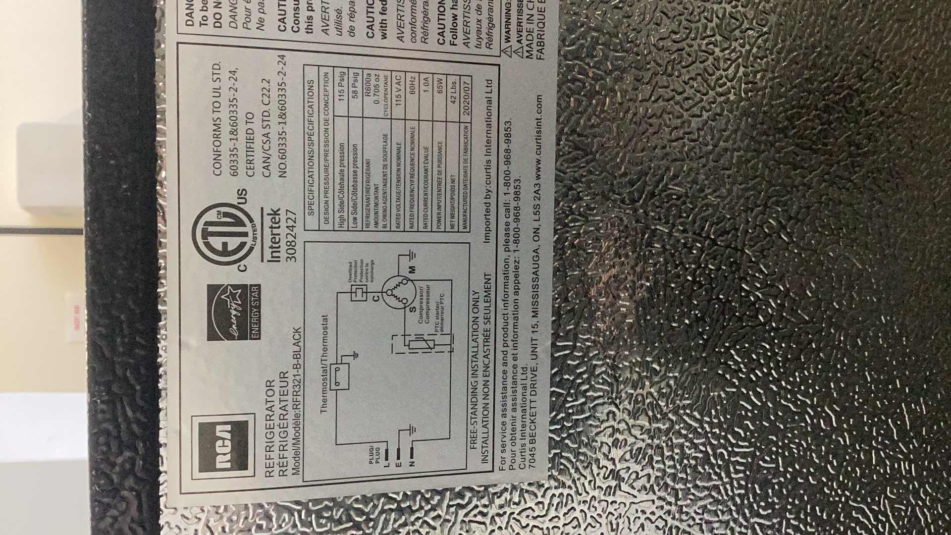 Photo 1 of RCA MINI REFRIGERATOR 19” X 17” H 33”