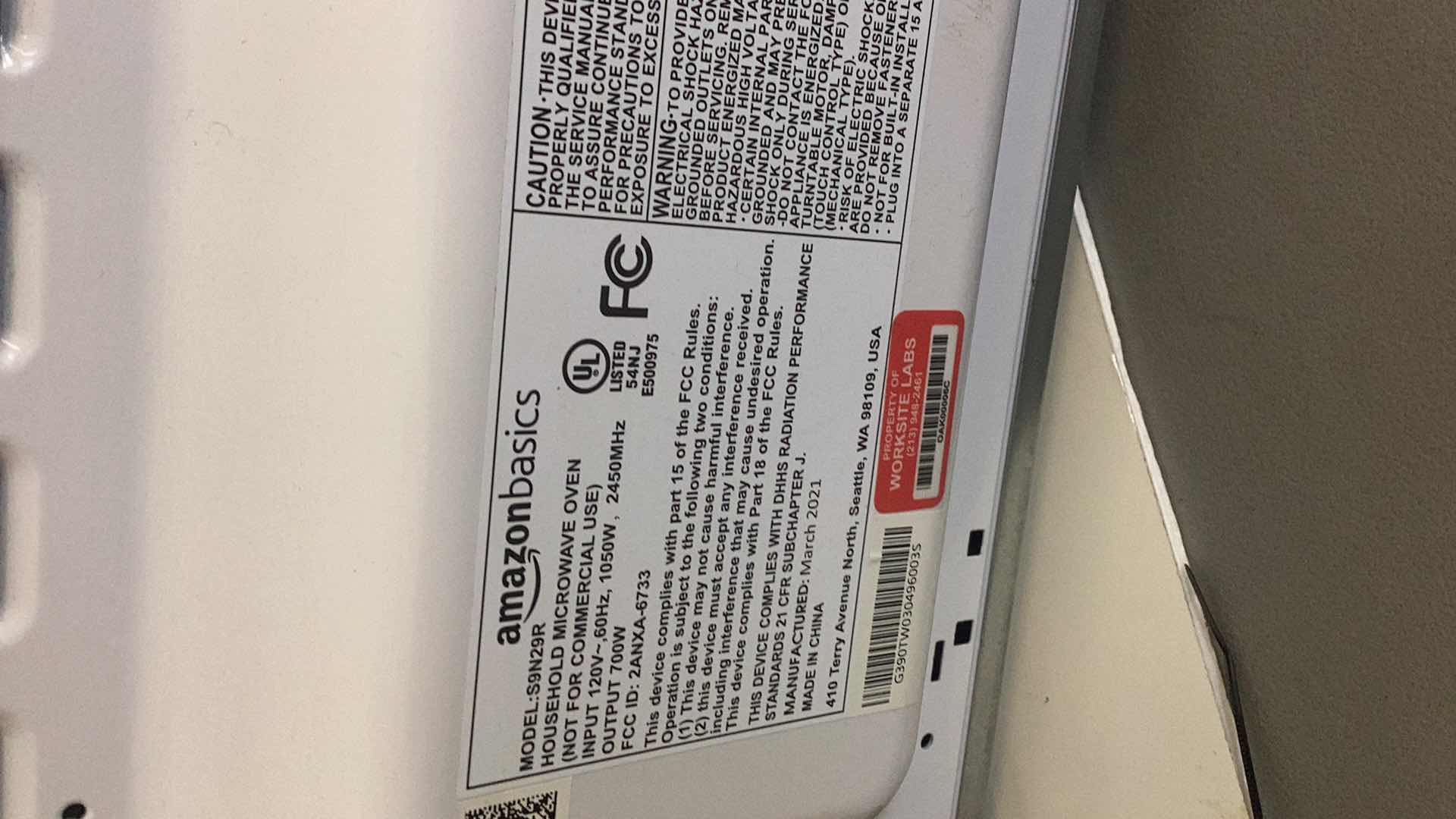 Photo 1 of AMAZON BASICS MICROWAVE WITH ALEXA 17” X 12” H 10”