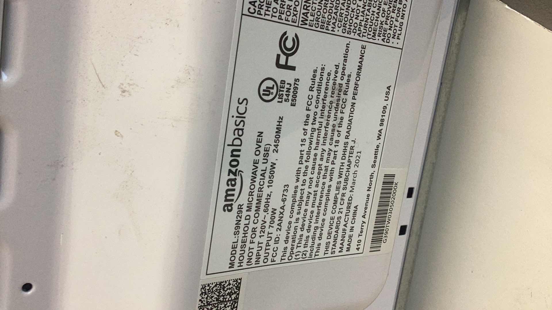 Photo 1 of AMAZON BASICS MICROWAVE WITH ALEXA 17” X 12” H 10”