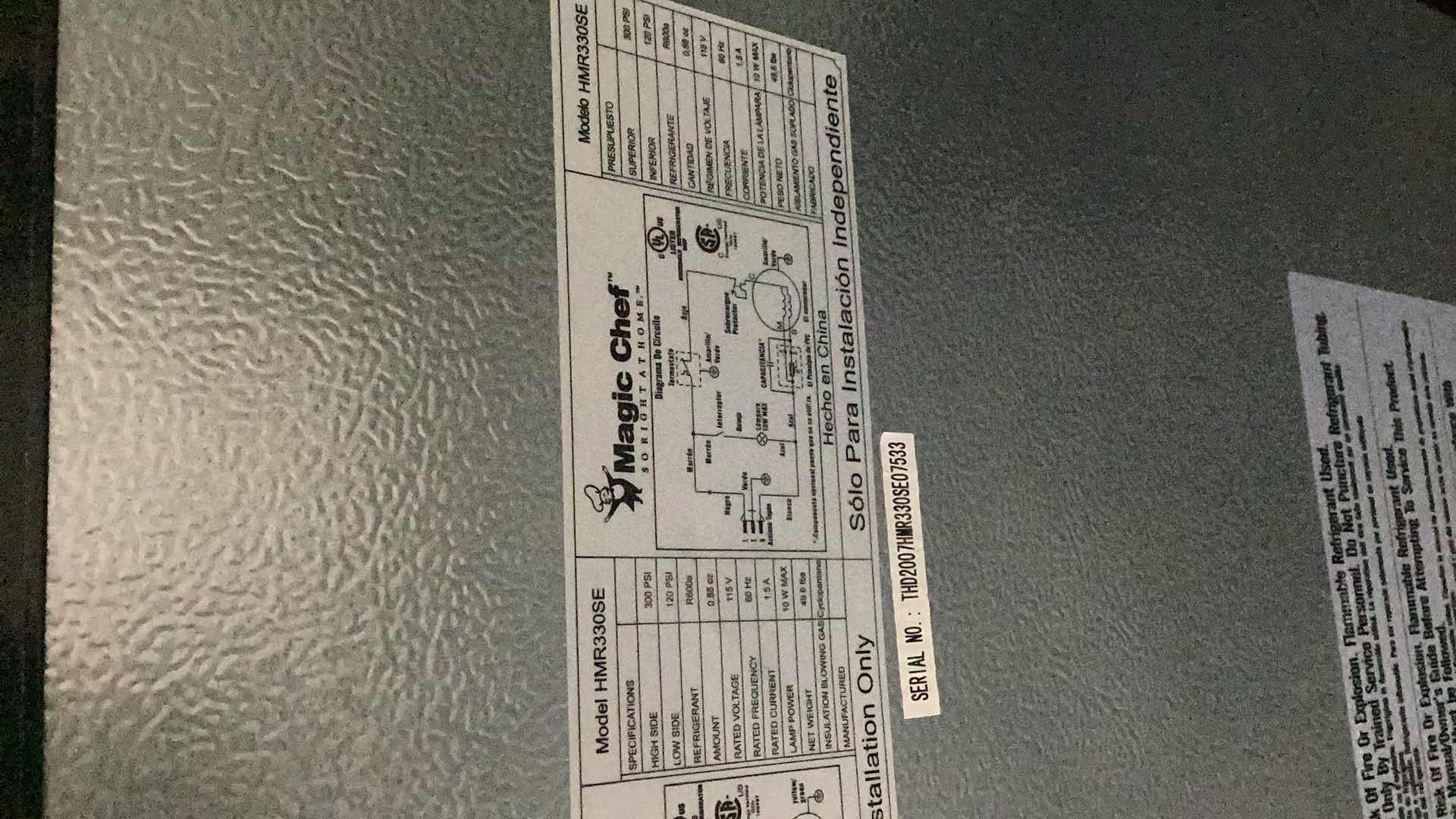 Photo 1 of MAGIC CHEF MINI REFRIGERATOR 19” X 18” H 32”