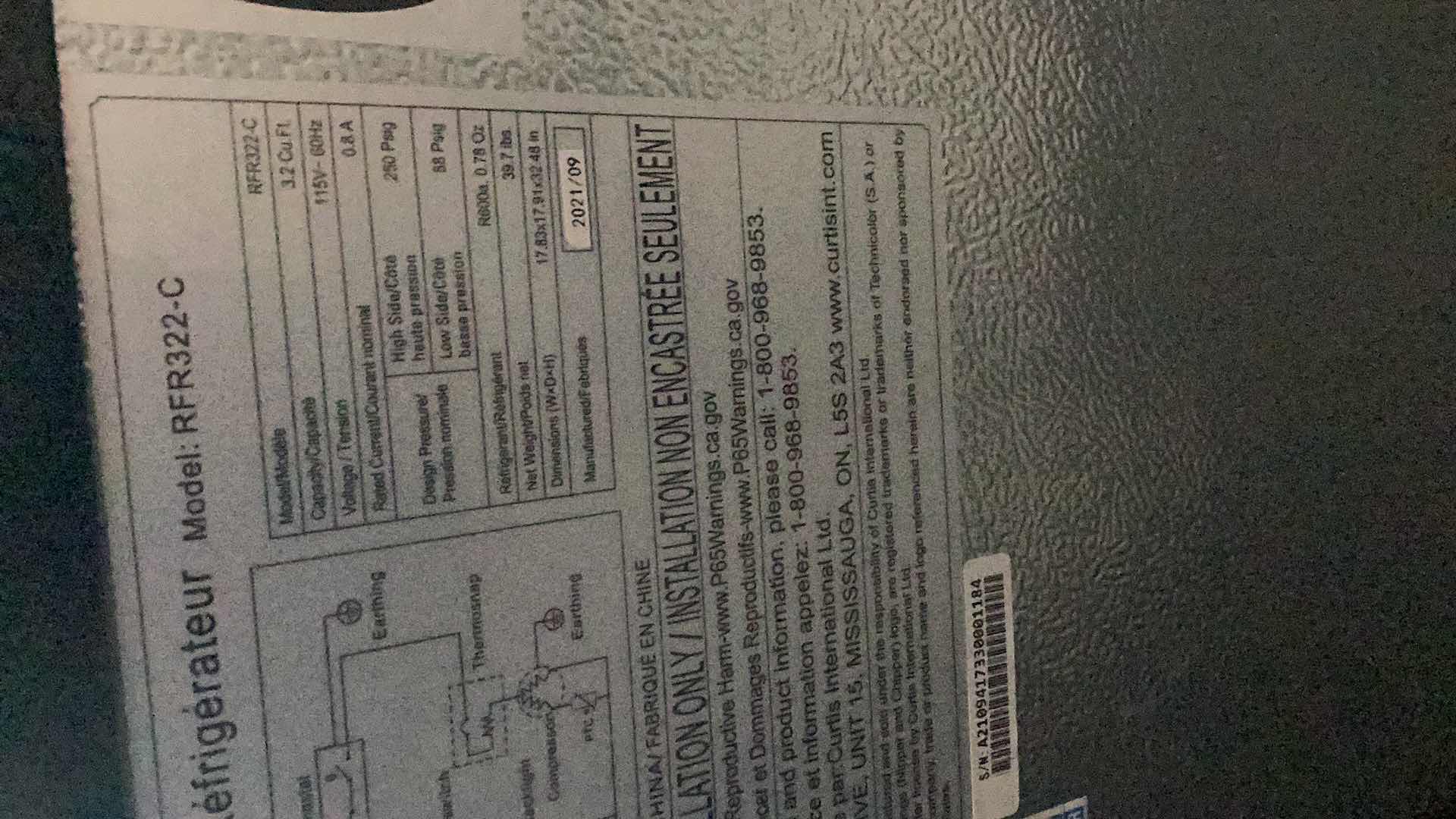 Photo 1 of RCA MINI REFRIGERATOR BRUSHED METAL 18” X 18” H32”