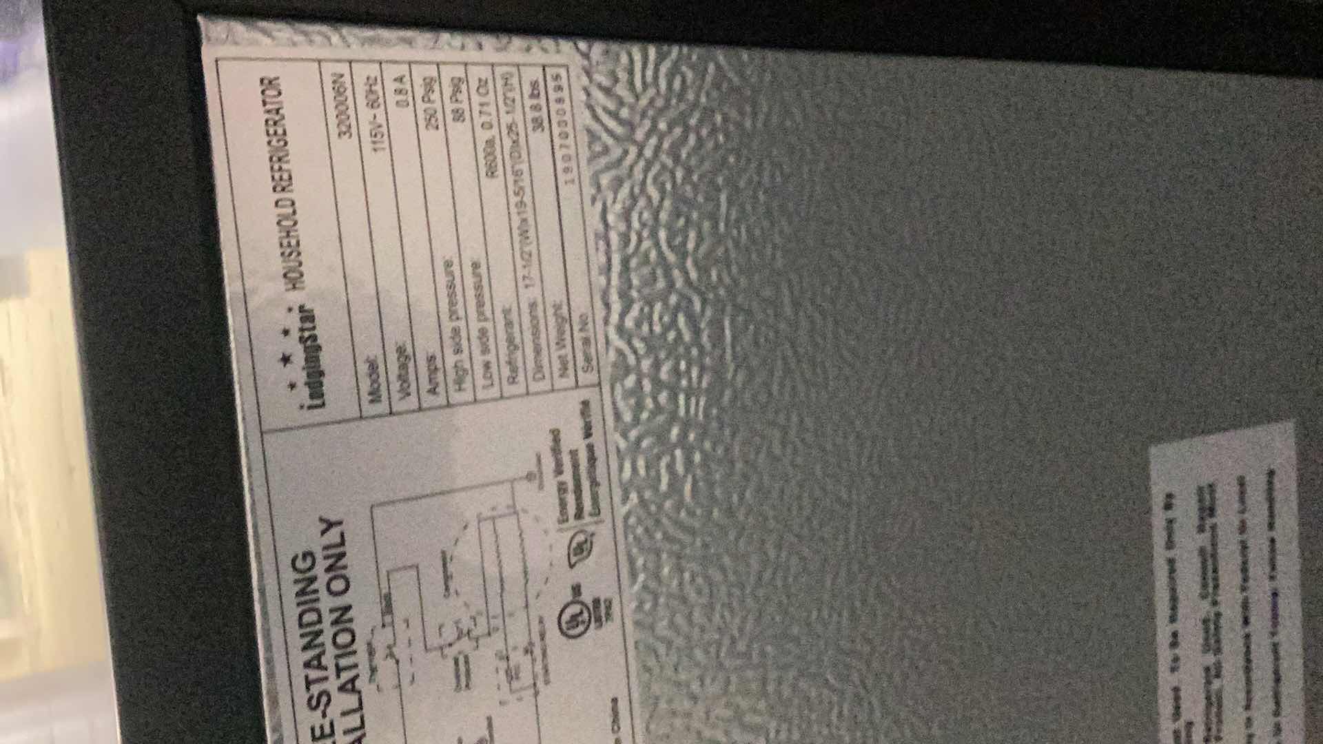 Photo 1 of LODGING STAR MINI REFRIGERATOR 18” X 19” H 25”