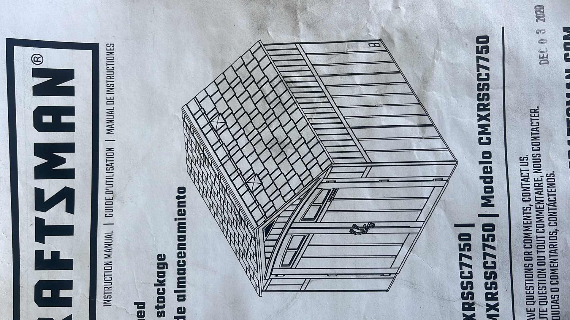 Photo 1 of (2) PC CRAFTSMAN STORAGE SHEDS MODEL CMXRSSC7550 (COMPLETE SET UNKNOWN) BOTH UNITS WRAPPED ON CRATE