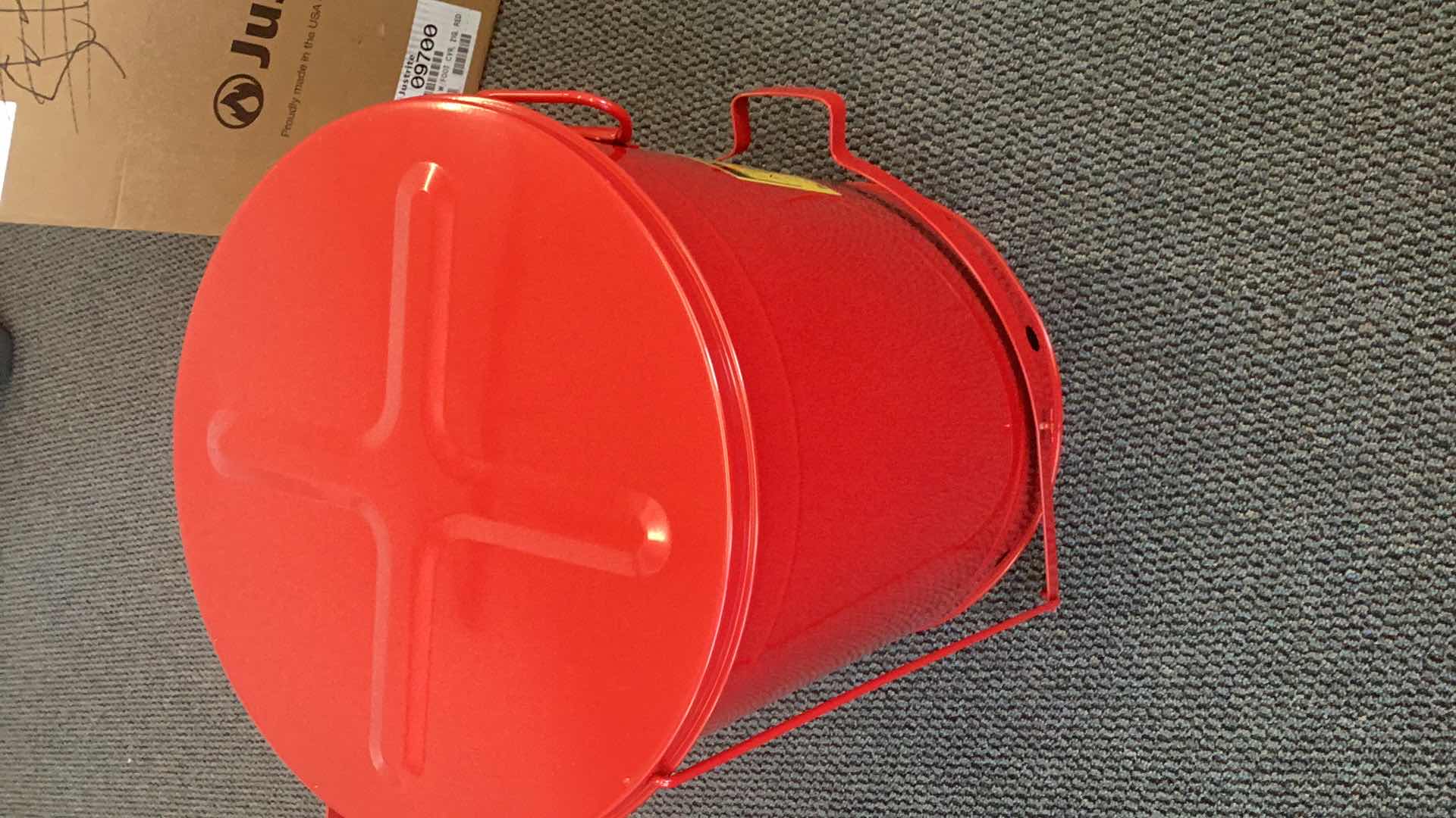 Photo 1 of JUSTRITE 21 GALLON OILY WASTE CAN BRAND NEW 19” X 24”