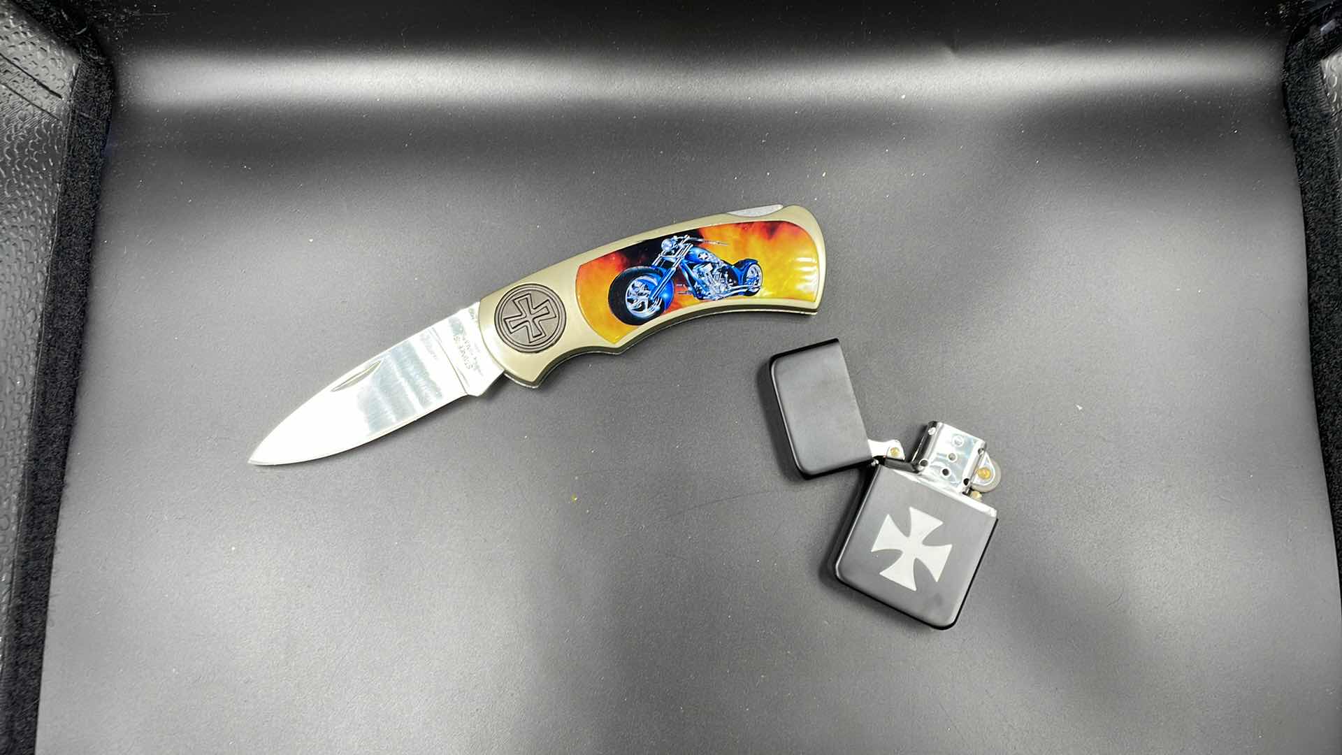 Photo 1 of CHOPPERS ZIPPO AND KNIFE SET 7”
