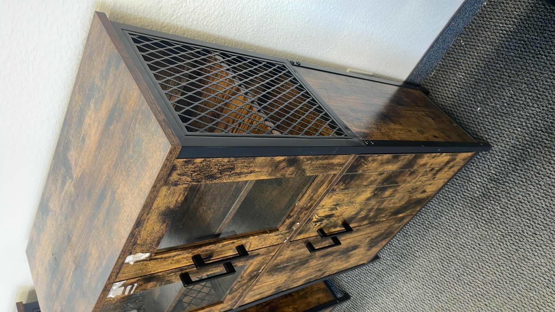 Photo 1 of METAL BASE W WOOD SIDING CABINET 24” X 12” H42” (COSMETIC DAMAGE ONLY)