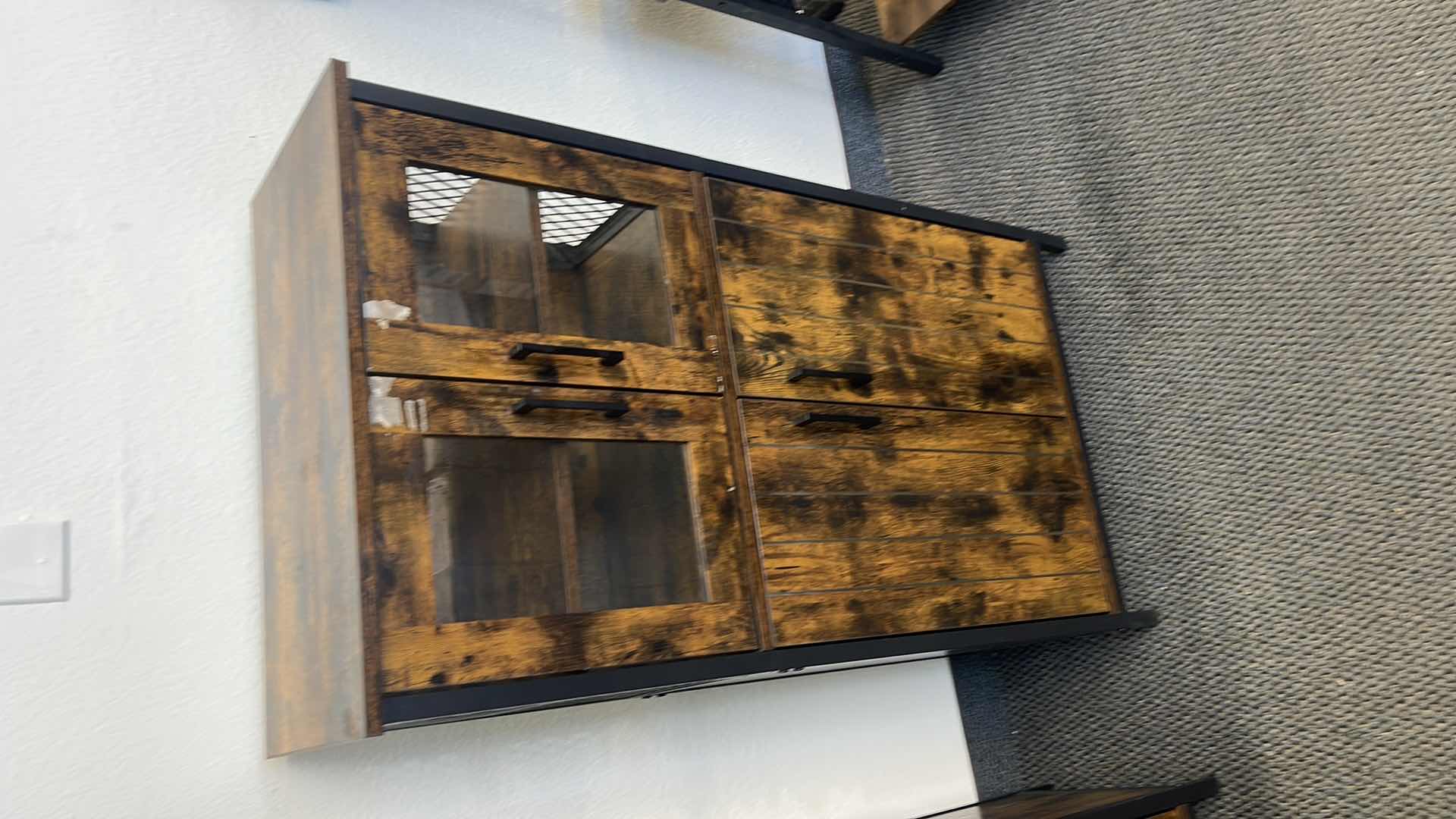 Photo 1 of METAL BASE W WOOD SIDING CABINET 24” X 12” H42” (COSMETIC DAMAGE ONLY)