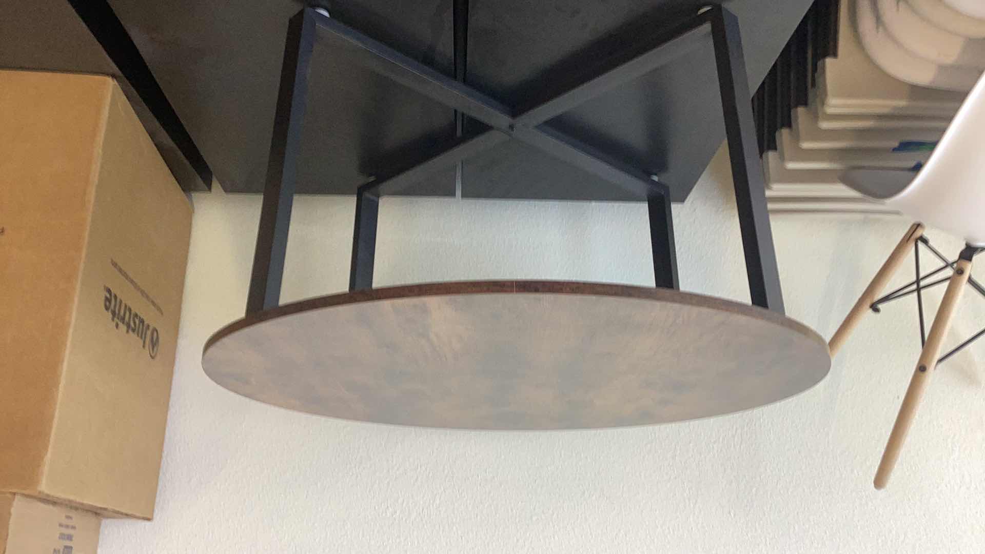 Photo 1 of WOOD AND METAL ROUND TABLE 35” X 18”