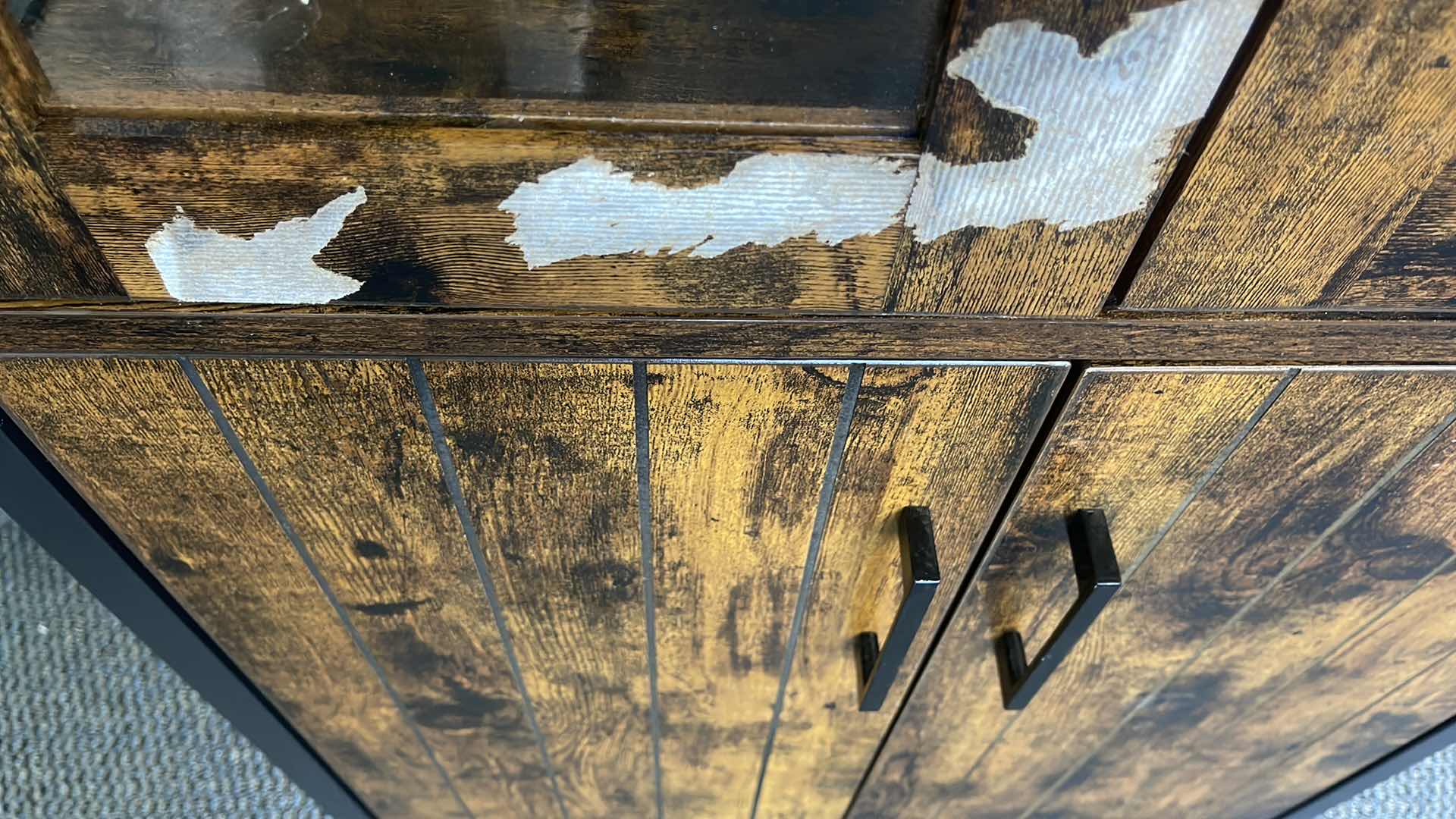 Photo 1 of METAL BASE W WOOD SIDING CABINET 24” X 12” H42” (COSMETIC DAMAGE ONLY)