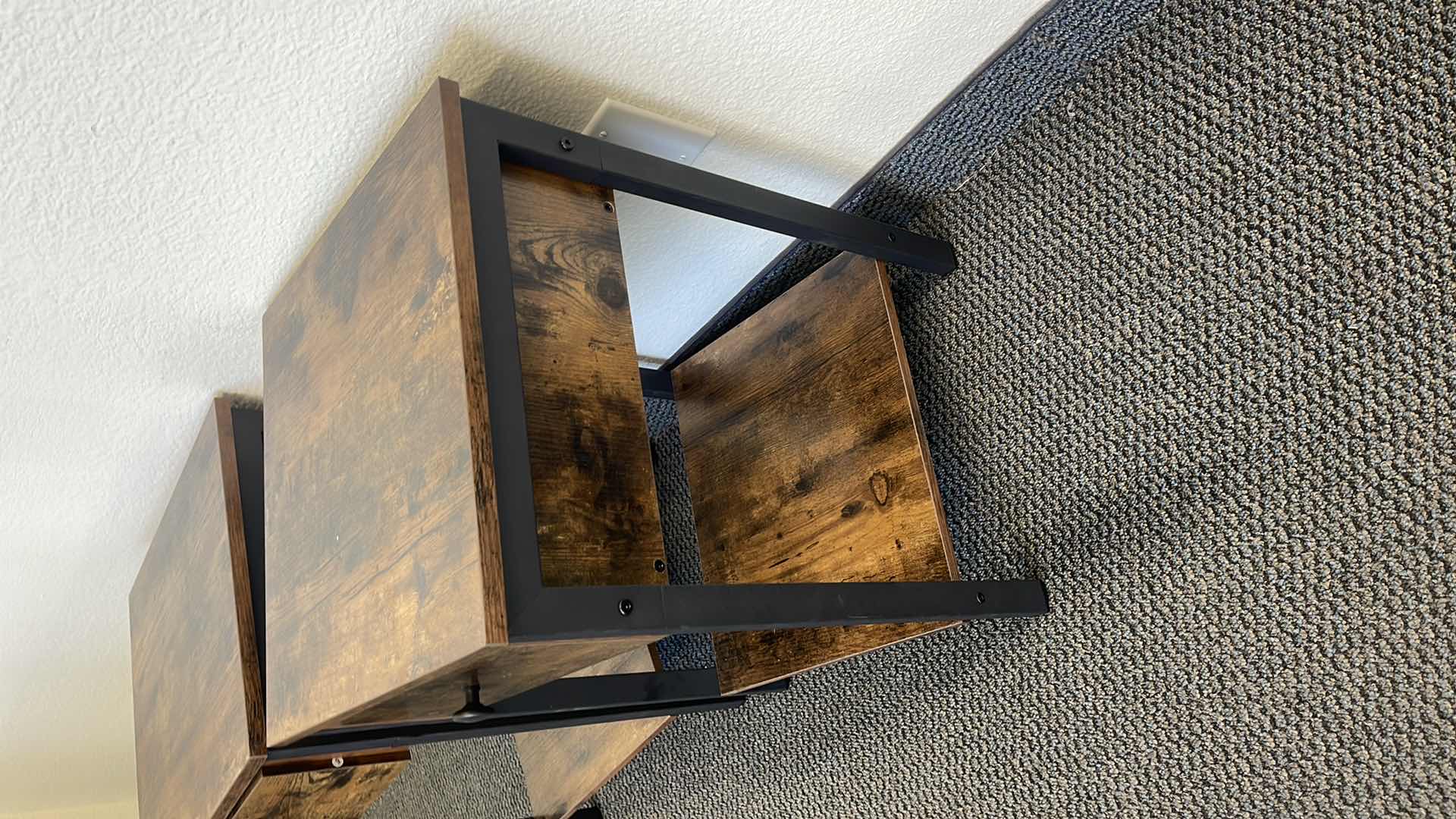 Photo 1 of 2 PC METAL BASE SIDE TABLES W WOOD TOP 16” X 16” H22”