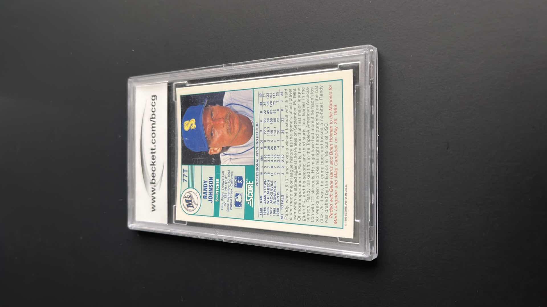 Photo 1 of 1989 RANDY JOHNSON ROOKIE SCORE CARD 77T RATED 10