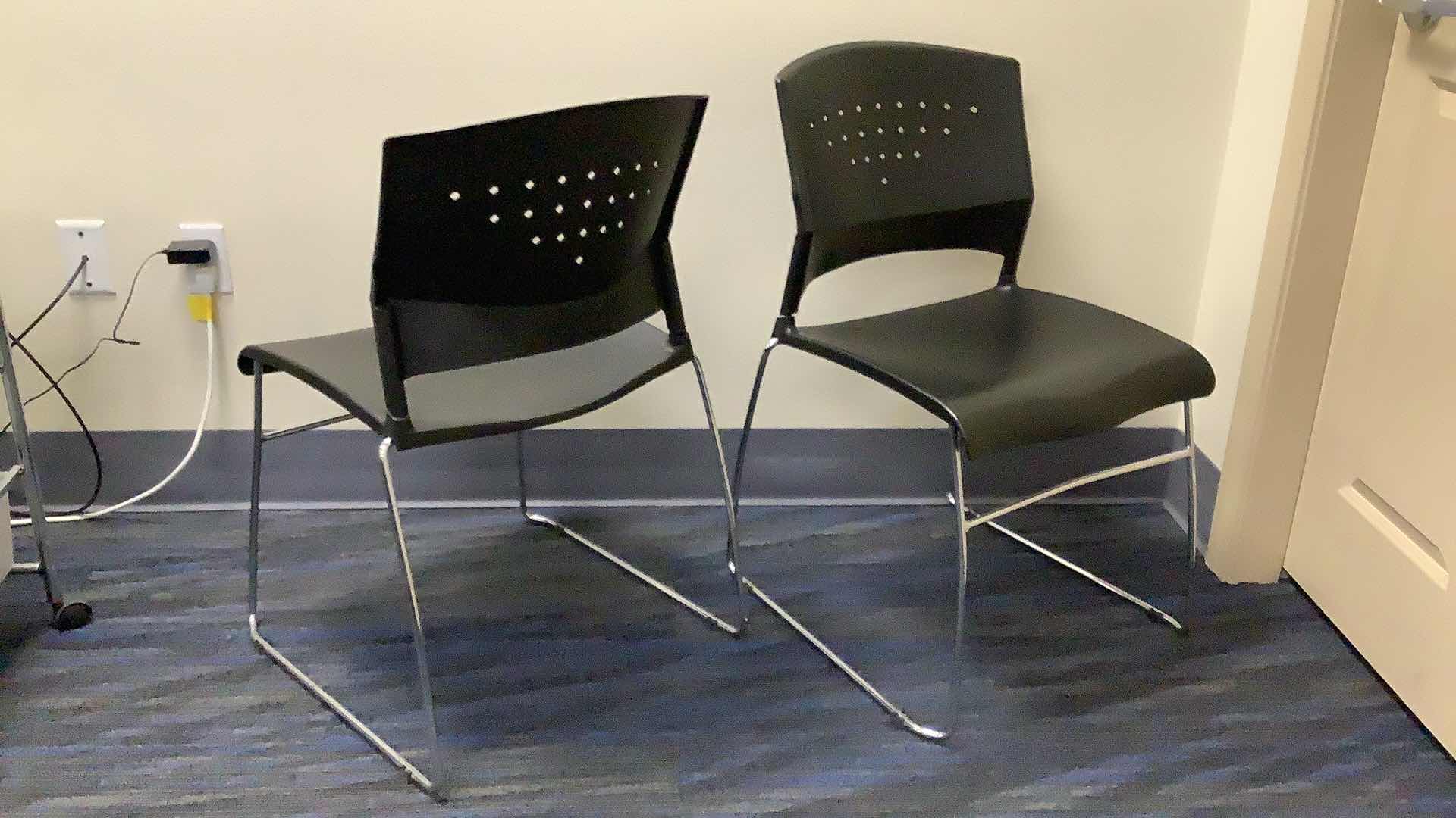 Photo 1 of 2 BLACK COLOR STACKABLE CHROME FRAME CHAIRS