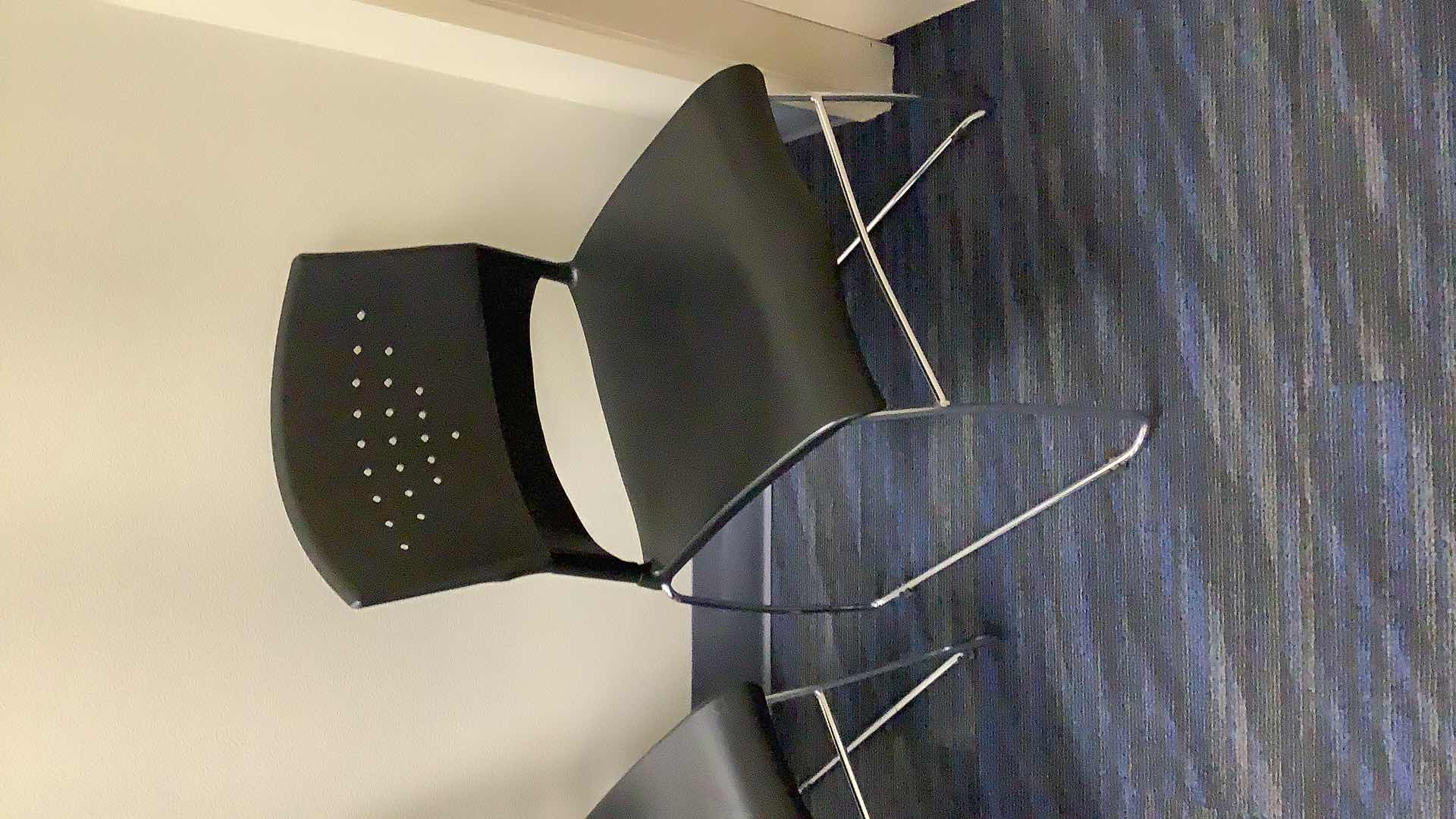 Photo 1 of 2 BLACK COLOR STACKABLE CHROME FRAME CHAIRS